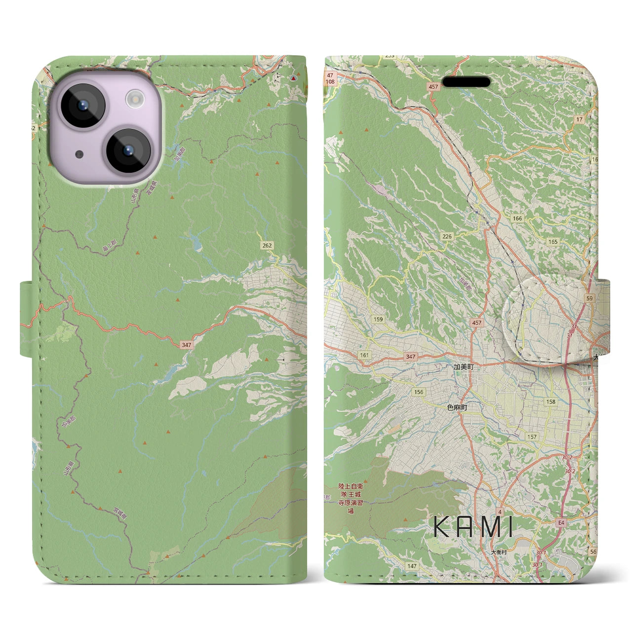 【加美(宮城県)】地図柄iPhoneケース(手帳タイプ)ナチュラル・iPhone 14 用