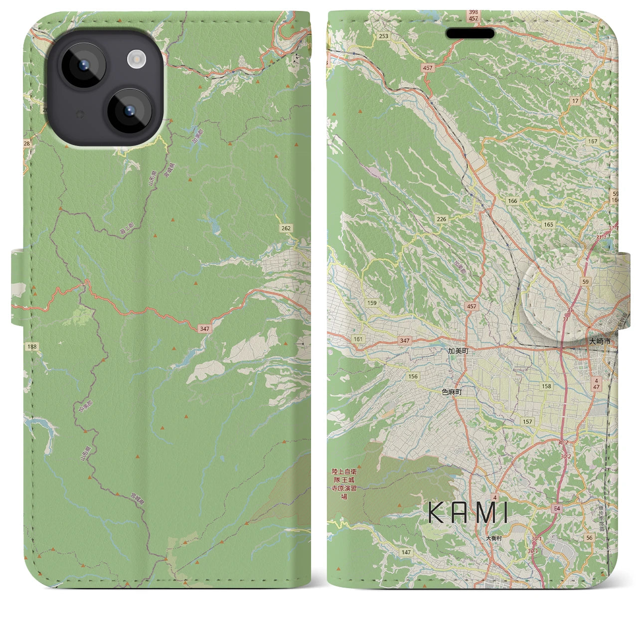 【加美(宮城県)】地図柄iPhoneケース(手帳タイプ)ナチュラル・iPhone 14 Plus 用