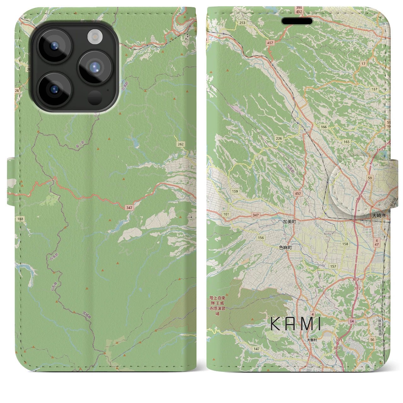 【加美(宮城県)】地図柄iPhoneケース(手帳タイプ)ナチュラル・iPhone 15 Pro Max 用