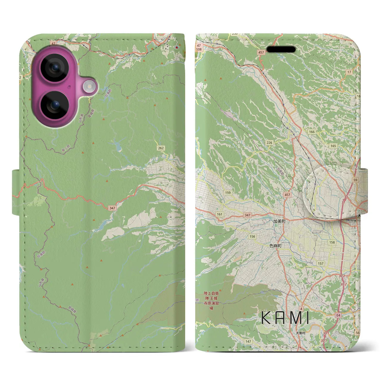 【加美(宮城県)】地図柄iPhoneケース(手帳タイプ)ナチュラル・iPhone 16 Pro 用