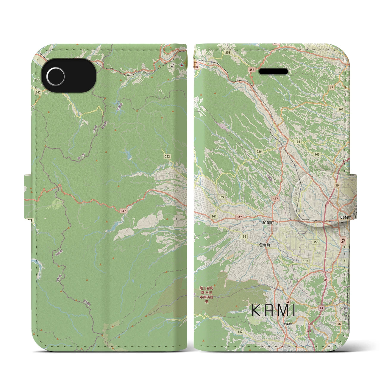 【加美(宮城県)】地図柄iPhoneケース(手帳タイプ)ナチュラル・iPhone SE(第3 / 第2世代) / 8 / 7 / 6s / 6 用