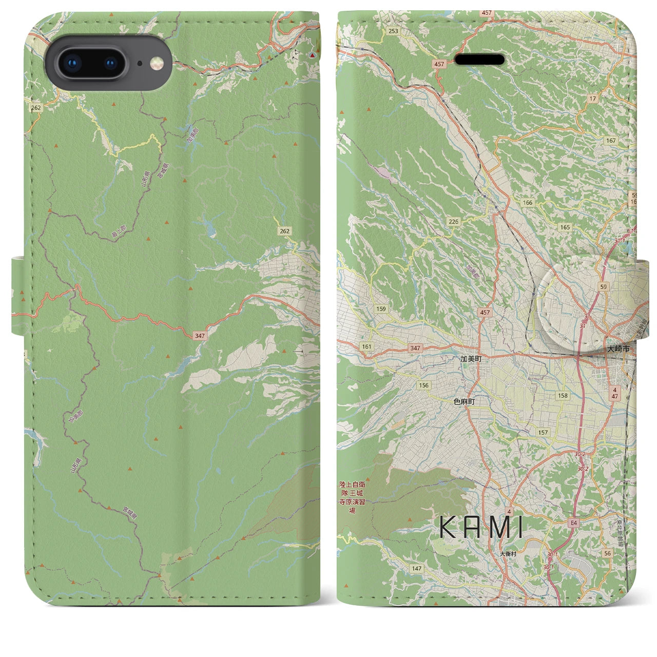 【加美(宮城県)】地図柄iPhoneケース(手帳タイプ)ナチュラル・iPhone 8Plus /7Plus / 6sPlus / 6Plus 用