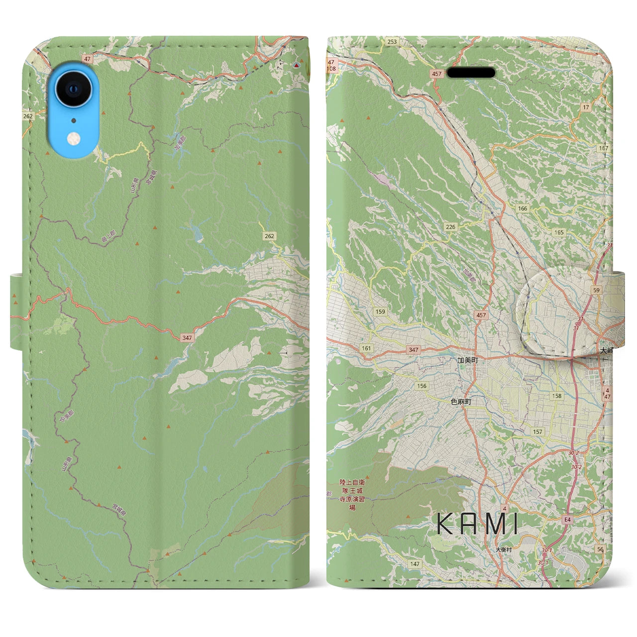 【加美(宮城県)】地図柄iPhoneケース(手帳タイプ)ナチュラル・iPhone XR 用