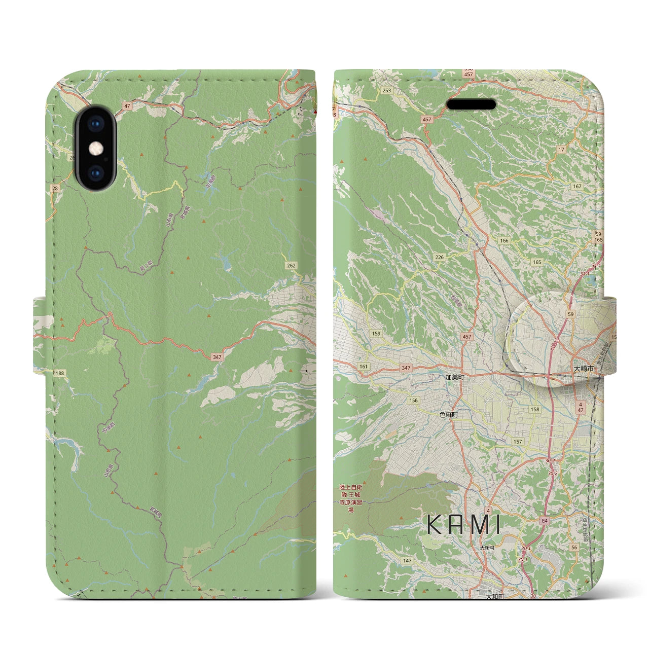 【加美(宮城県)】地図柄iPhoneケース(手帳タイプ)ナチュラル・iPhone XS / X 用
