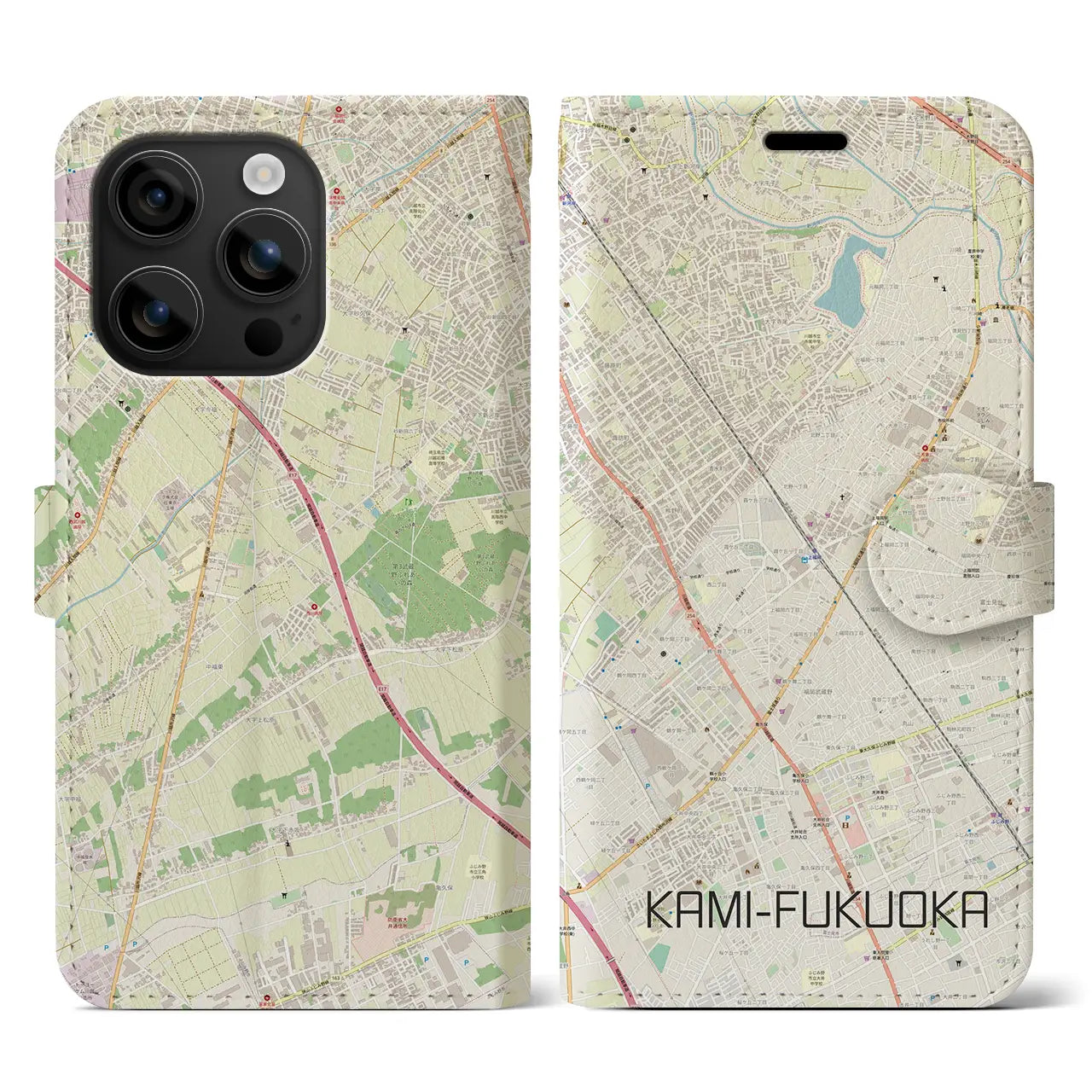 【上福岡(埼玉県)】地図柄iPhoneケース(手帳タイプ)ナチュラル・iPhone 16 用