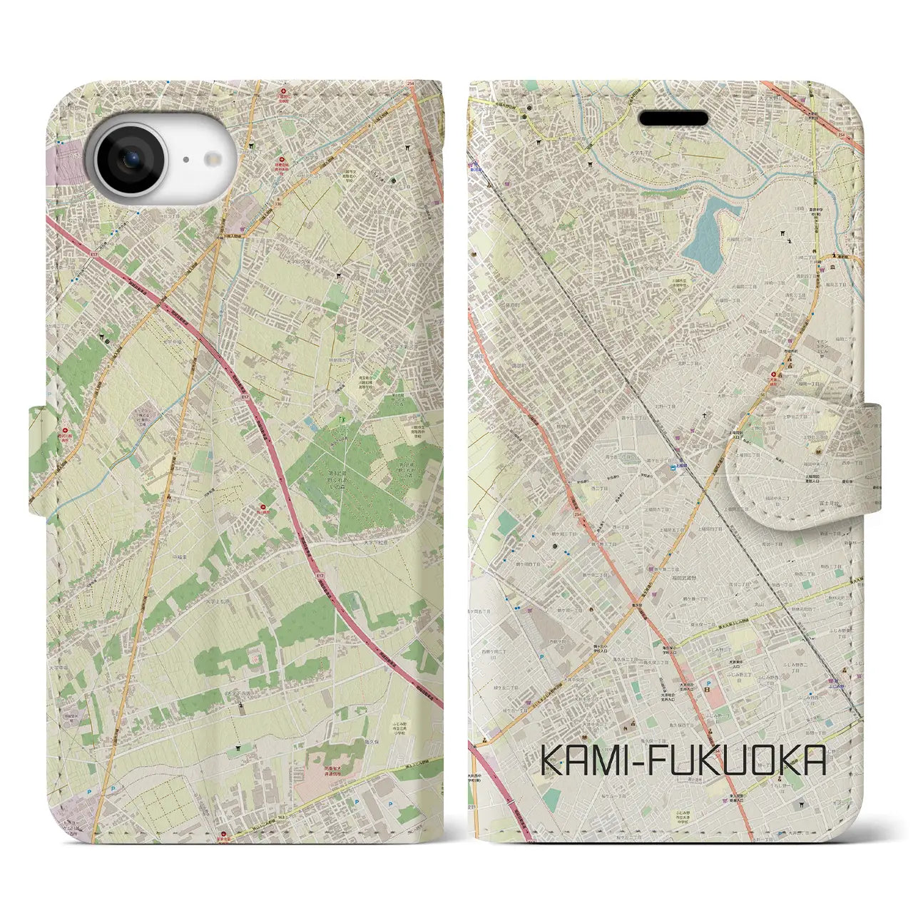 【上福岡(埼玉県)】地図柄iPhoneケース(手帳タイプ)