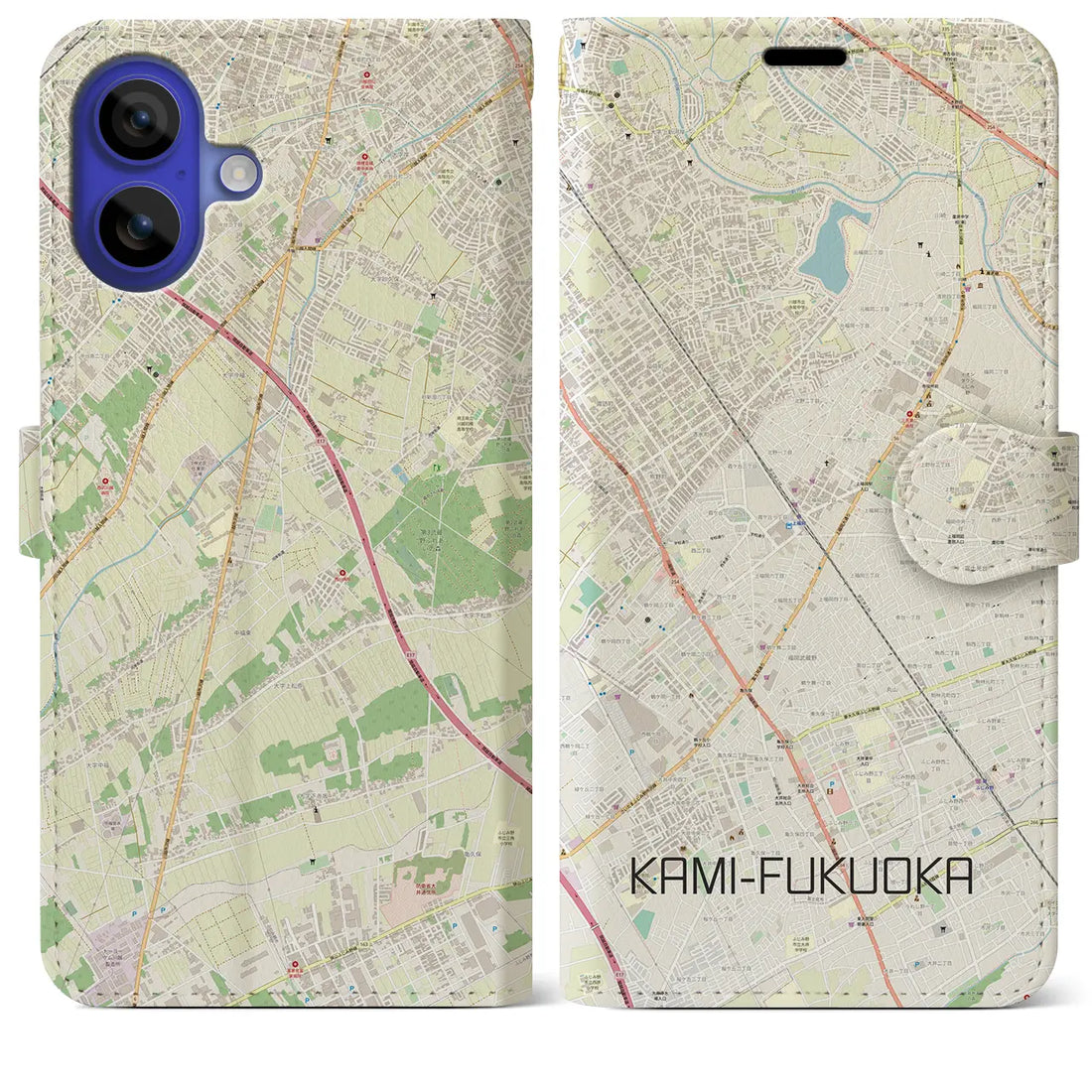 【上福岡(埼玉県)】地図柄iPhoneケース(手帳タイプ)ナチュラル・iPhone 16 Pro Max 用