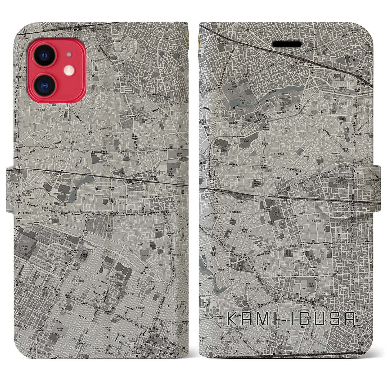 【上井草(東京都)】地図柄iPhoneケース(手帳タイプ)モノトーン・iPhone 11 用
