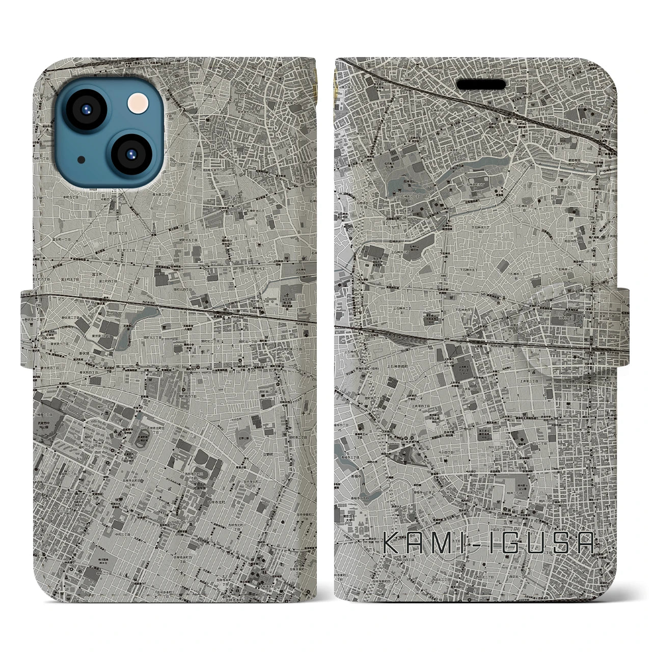 【上井草(東京都)】地図柄iPhoneケース(手帳タイプ)モノトーン・iPhone 13 用