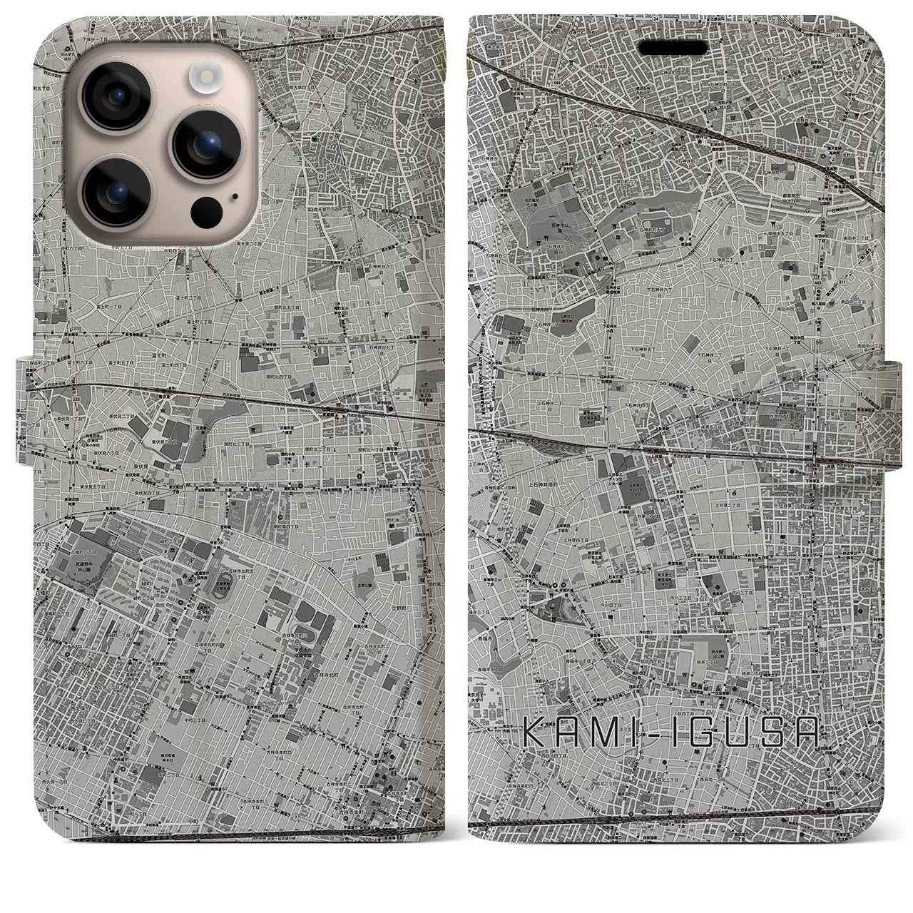 【上井草(東京都)】地図柄iPhoneケース(手帳タイプ)モノトーン・iPhone 16 Plus 用