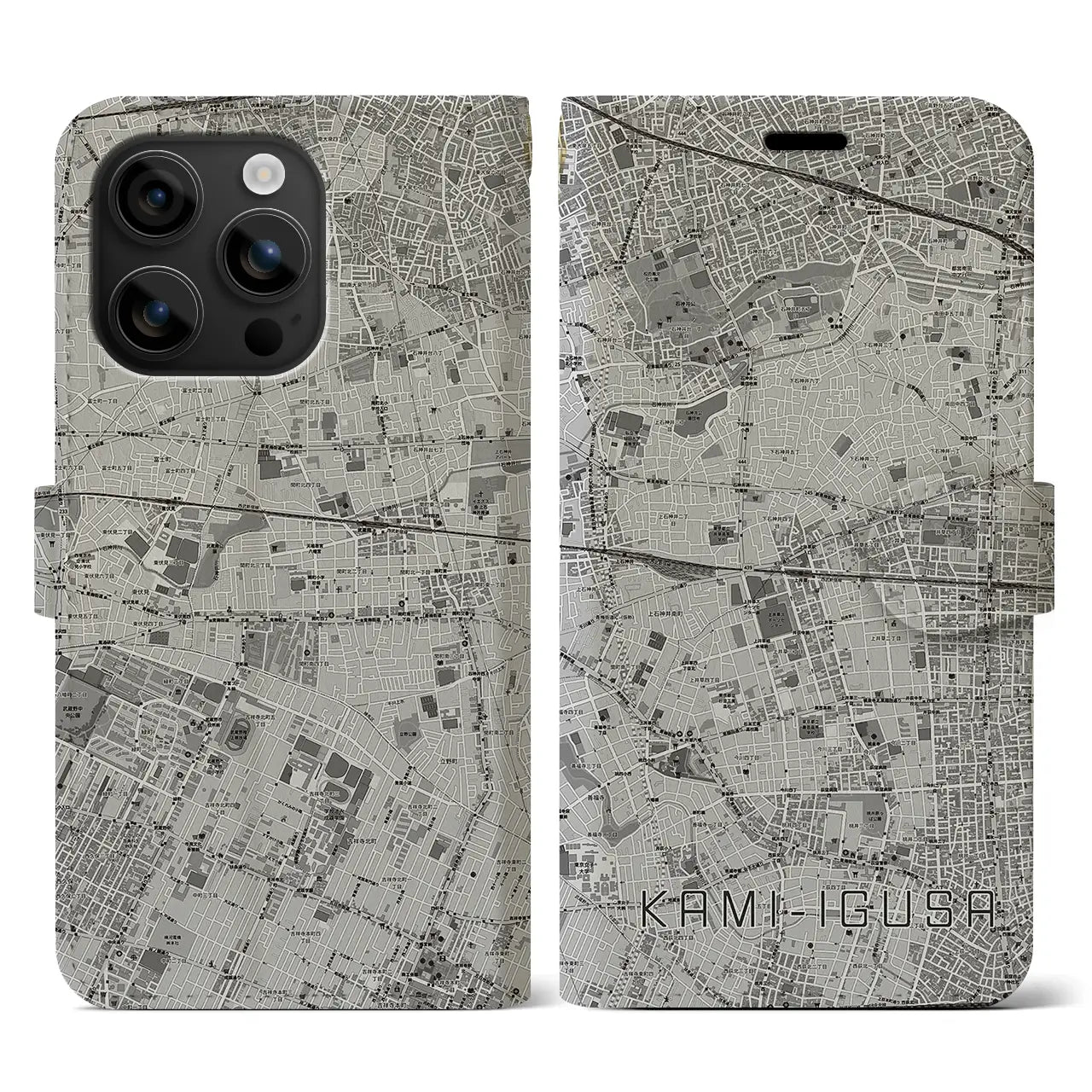 【上井草(東京都)】地図柄iPhoneケース(手帳タイプ)モノトーン・iPhone 16 用