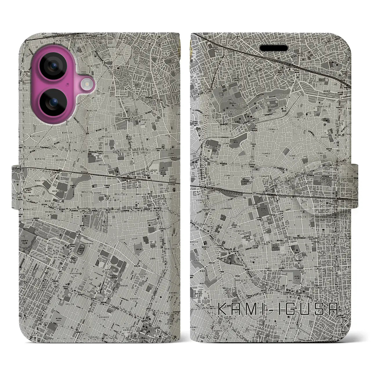 【上井草(東京都)】地図柄iPhoneケース(手帳タイプ)モノトーン・iPhone 16 Pro 用