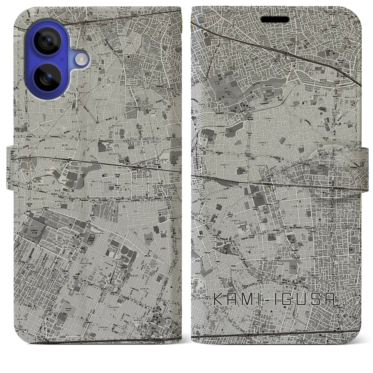 【上井草(東京都)】地図柄iPhoneケース(手帳タイプ)モノトーン・iPhone 16 Pro Max 用