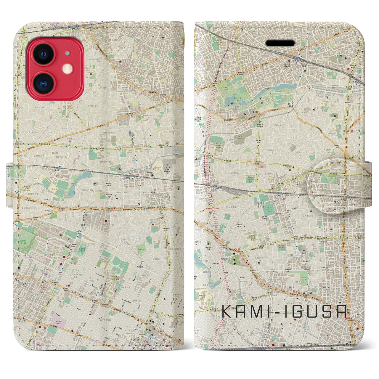 【上井草(東京都)】地図柄iPhoneケース(手帳タイプ)ナチュラル・iPhone 11 用