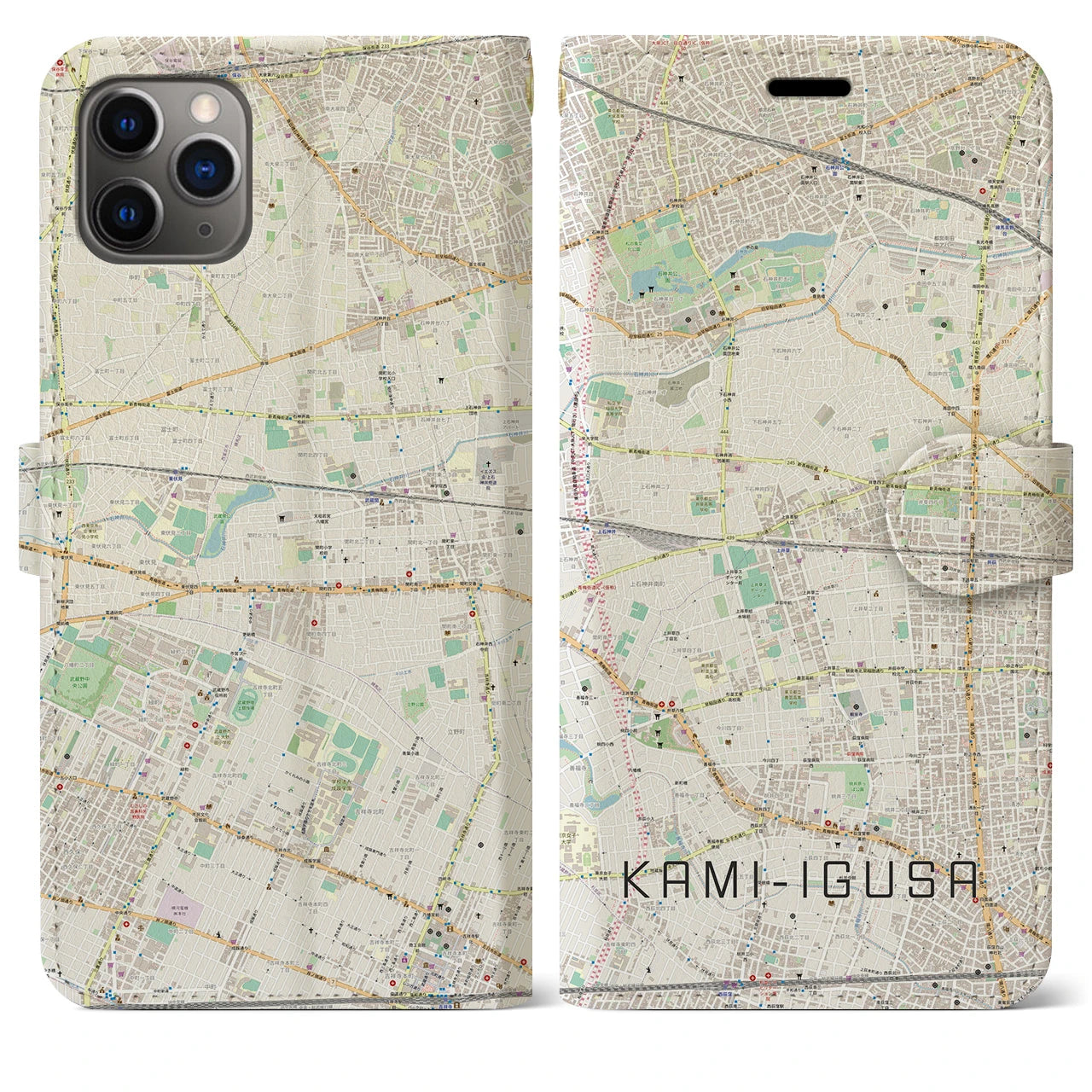 【上井草(東京都)】地図柄iPhoneケース(手帳タイプ)ナチュラル・iPhone 11 Pro Max 用
