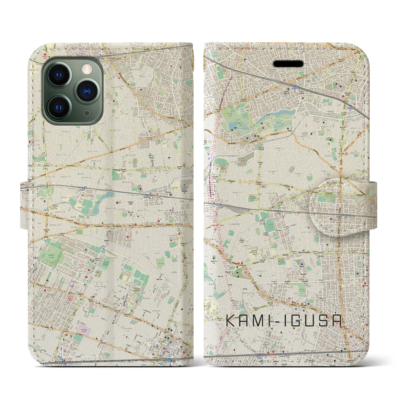 【上井草(東京都)】地図柄iPhoneケース(手帳タイプ)ナチュラル・iPhone 11 Pro 用