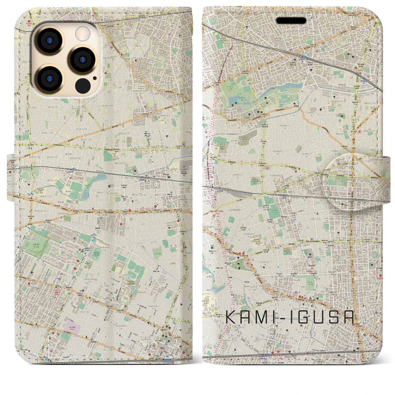 【上井草(東京都)】地図柄iPhoneケース(手帳タイプ)ナチュラル・iPhone 12 Pro Max 用