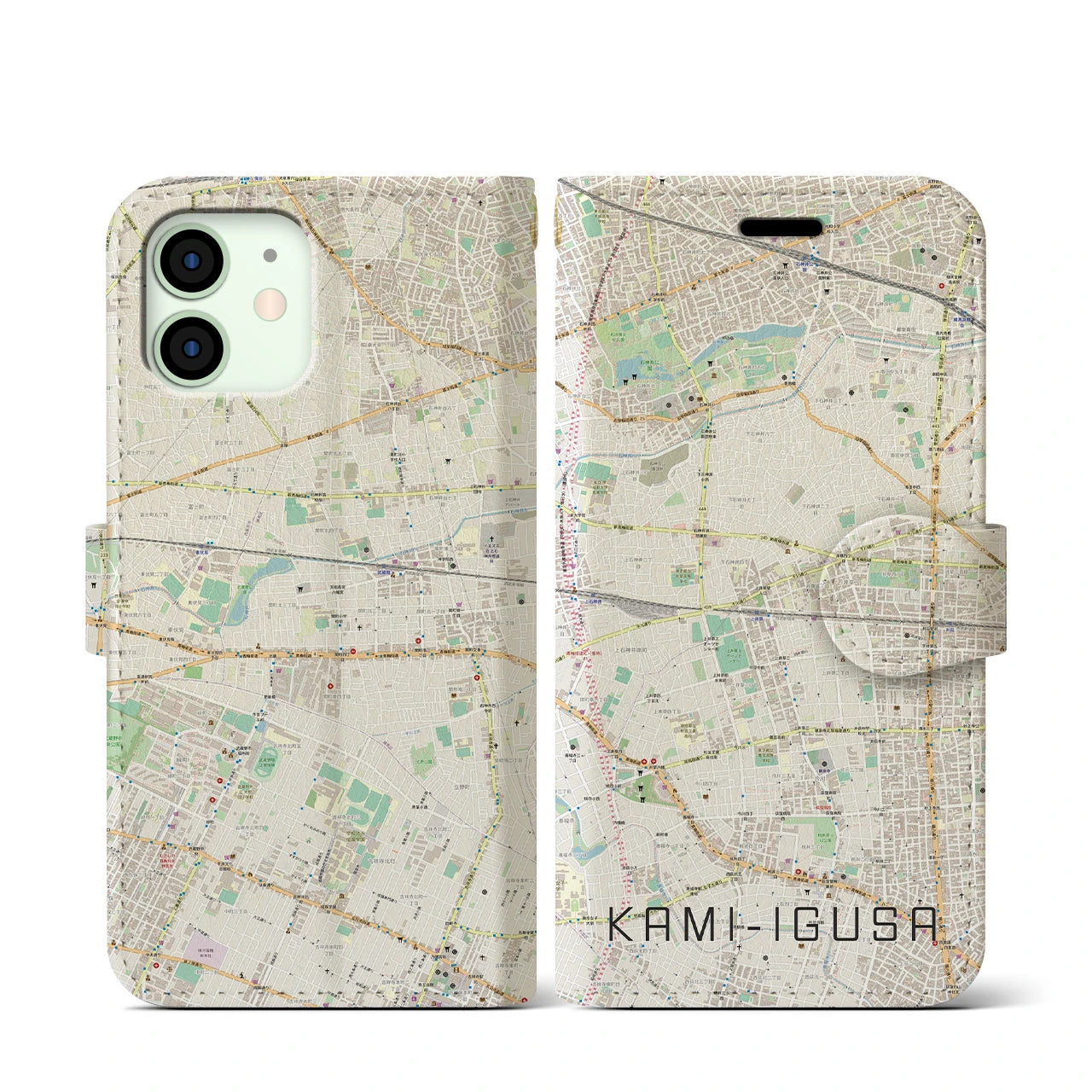 【上井草(東京都)】地図柄iPhoneケース(手帳タイプ)ナチュラル・iPhone 12 mini 用