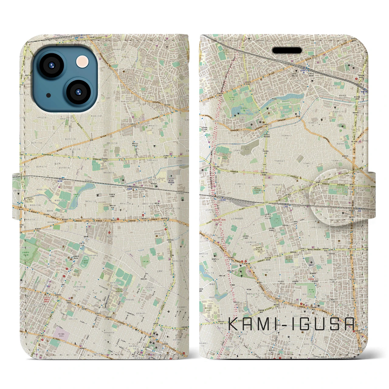 【上井草(東京都)】地図柄iPhoneケース(手帳タイプ)ナチュラル・iPhone 13 用