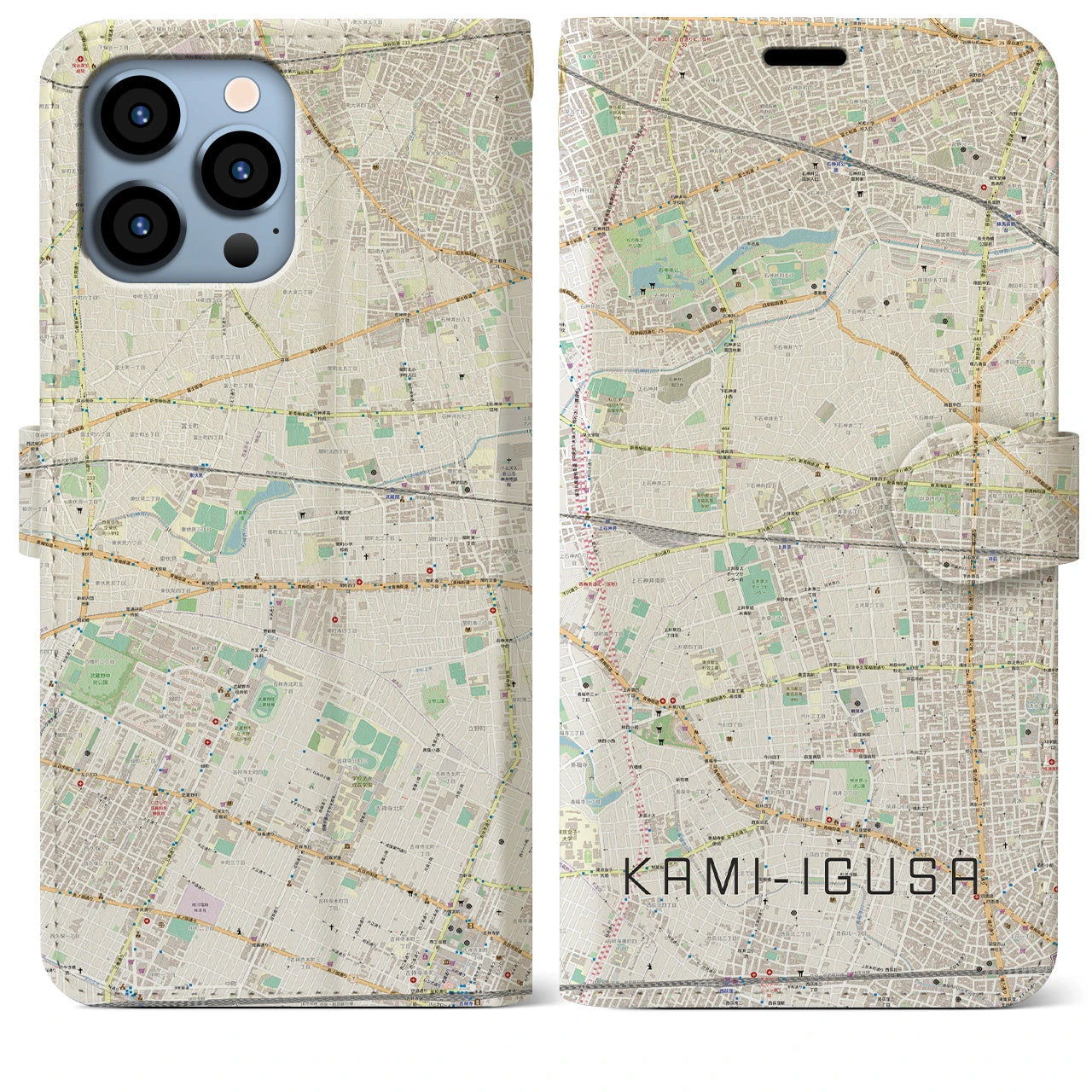 【上井草(東京都)】地図柄iPhoneケース(手帳タイプ)ナチュラル・iPhone 13 Pro Max 用