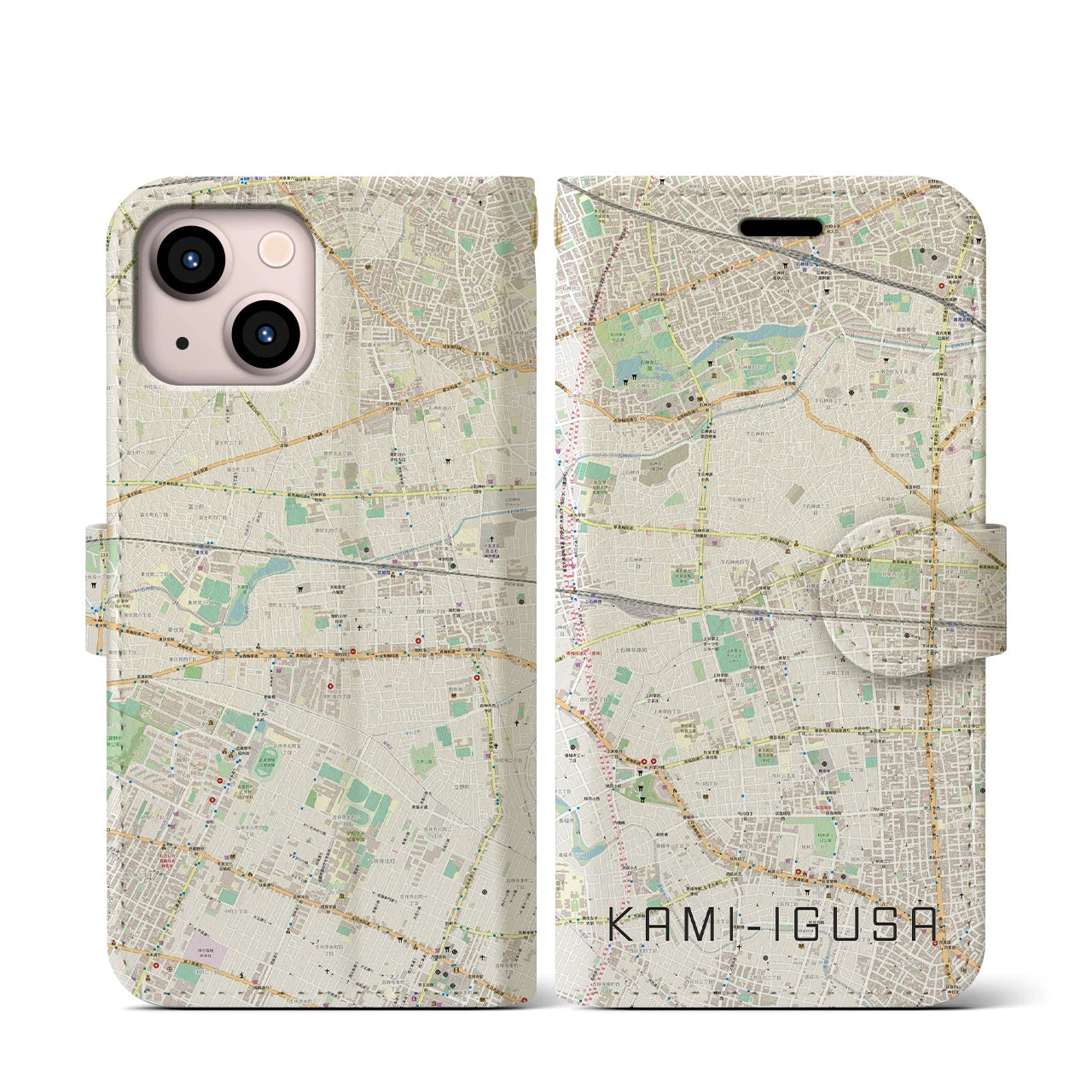 【上井草(東京都)】地図柄iPhoneケース(手帳タイプ)ナチュラル・iPhone 13 mini 用