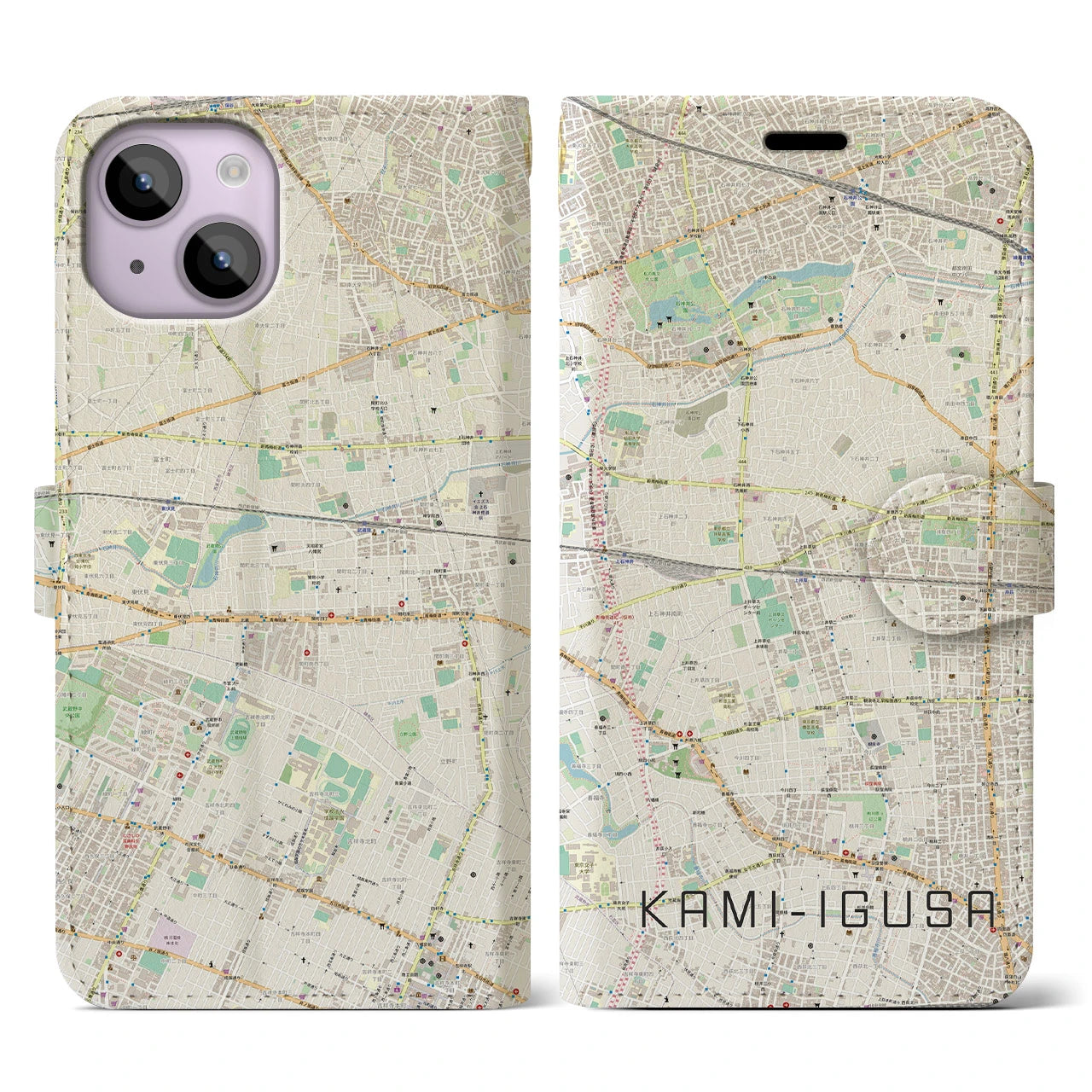 【上井草(東京都)】地図柄iPhoneケース(手帳タイプ)ナチュラル・iPhone 14 用