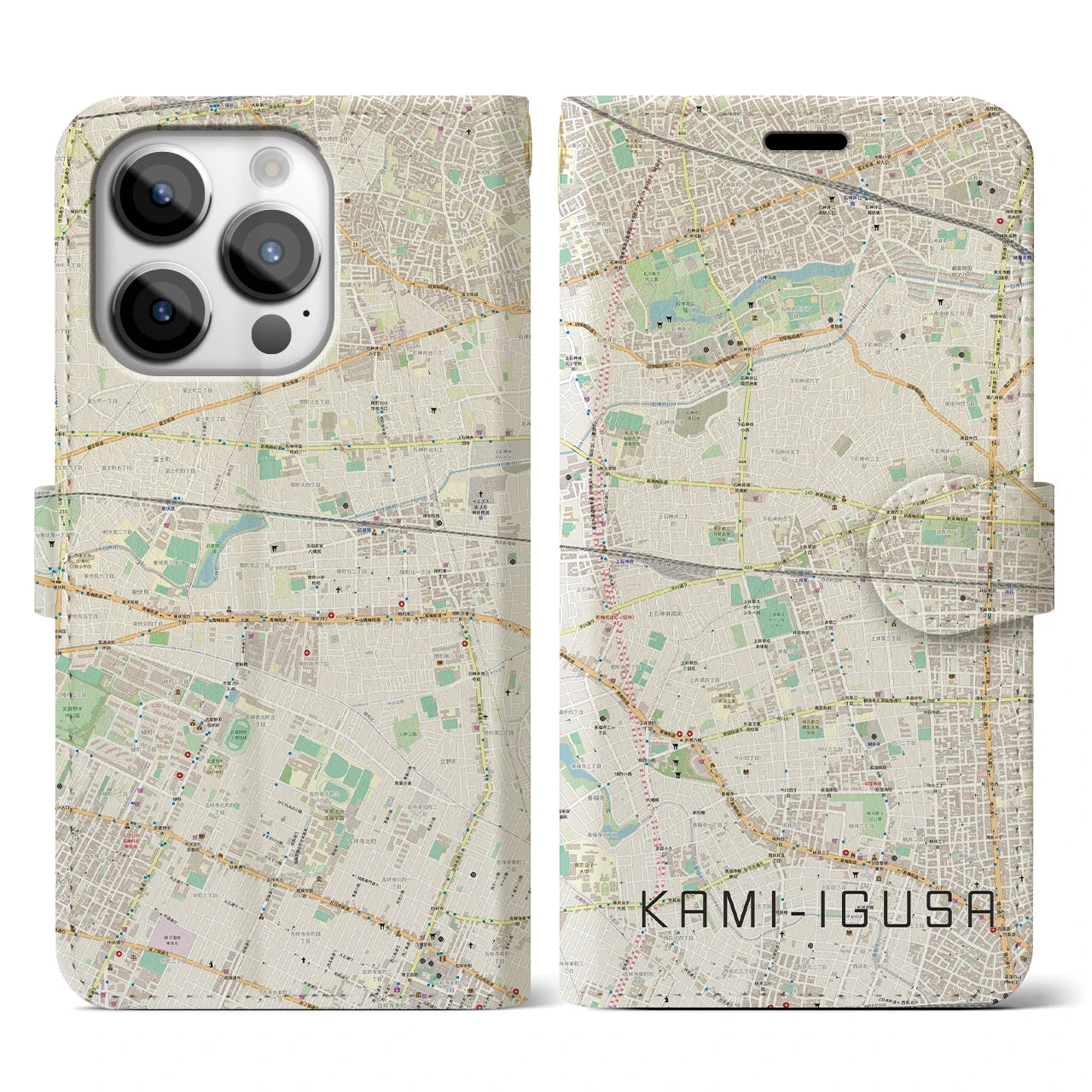 【上井草(東京都)】地図柄iPhoneケース(手帳タイプ)ナチュラル・iPhone 14 Pro 用