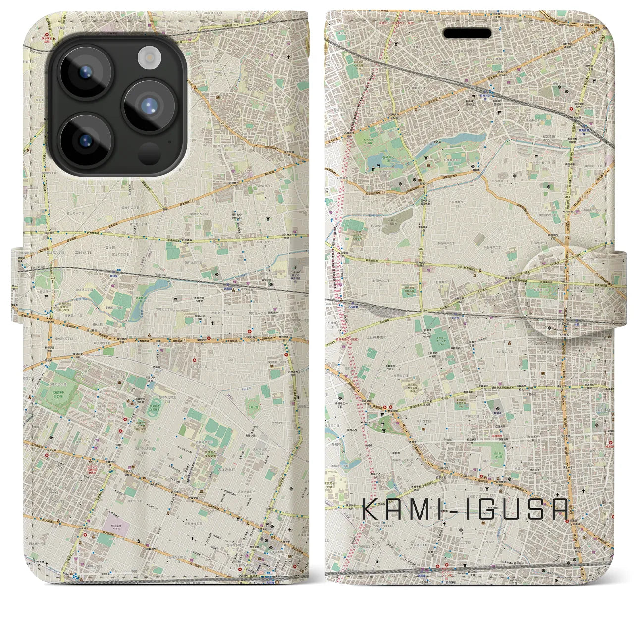 【上井草(東京都)】地図柄iPhoneケース(手帳タイプ)ナチュラル・iPhone 15 Pro Max 用