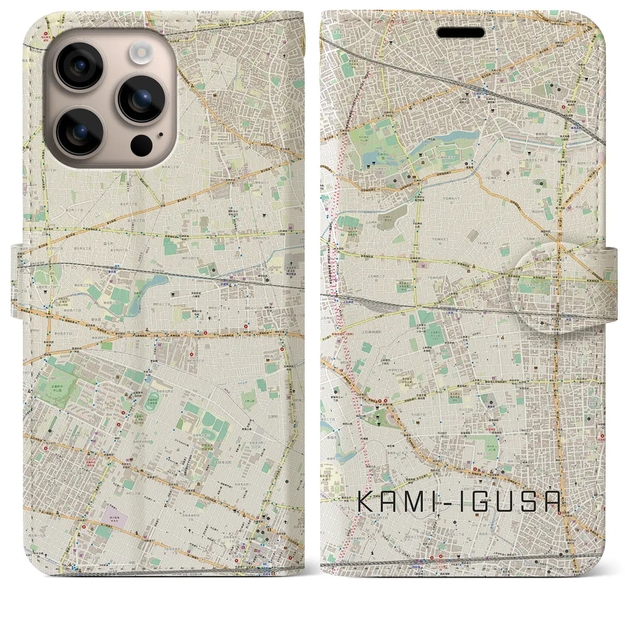 【上井草(東京都)】地図柄iPhoneケース(手帳タイプ)ナチュラル・iPhone 16 Plus 用