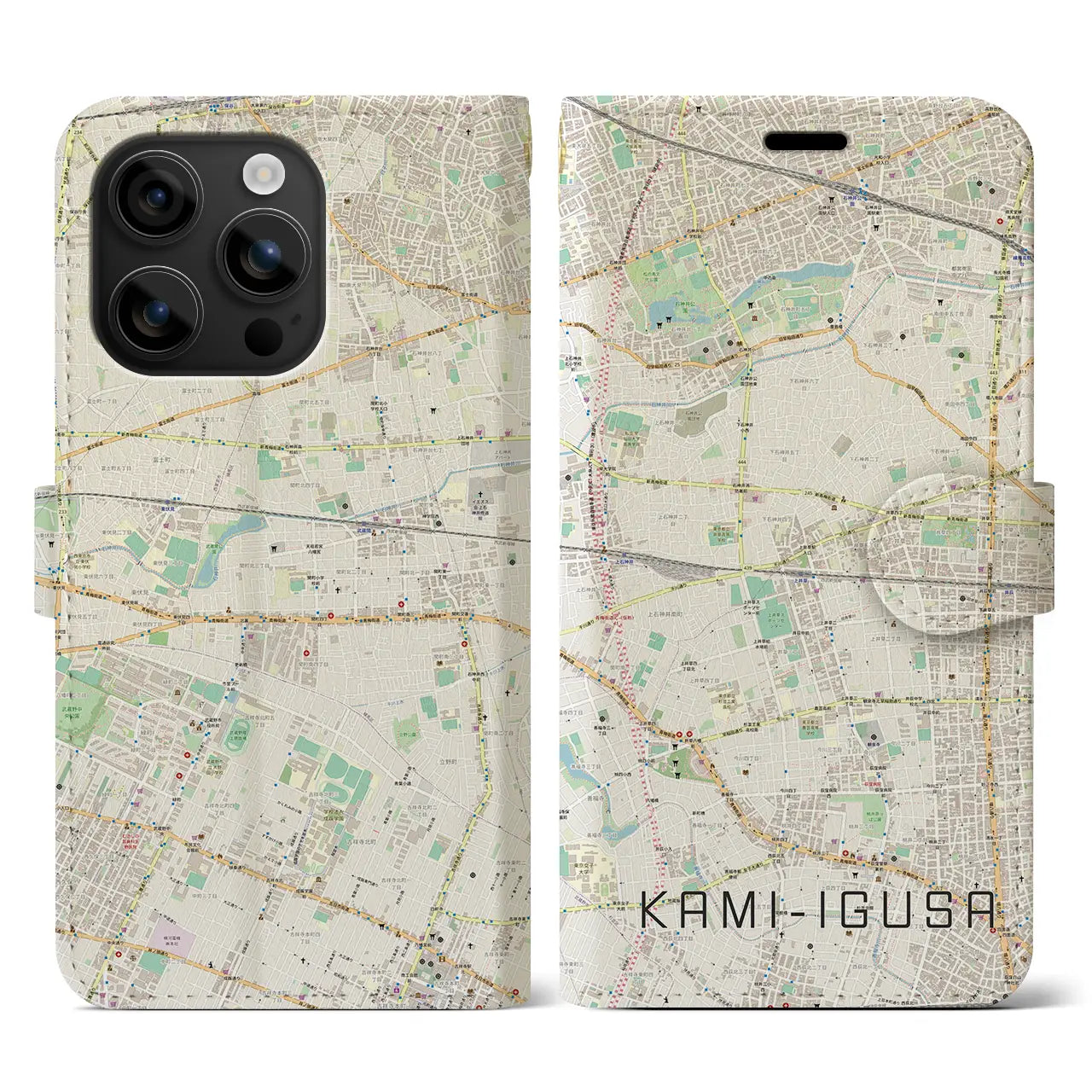 【上井草(東京都)】地図柄iPhoneケース(手帳タイプ)ナチュラル・iPhone 16 用