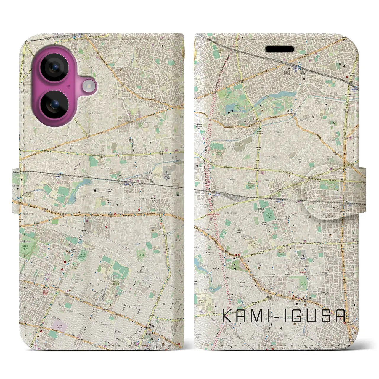 【上井草(東京都)】地図柄iPhoneケース(手帳タイプ)ナチュラル・iPhone 16 Pro 用