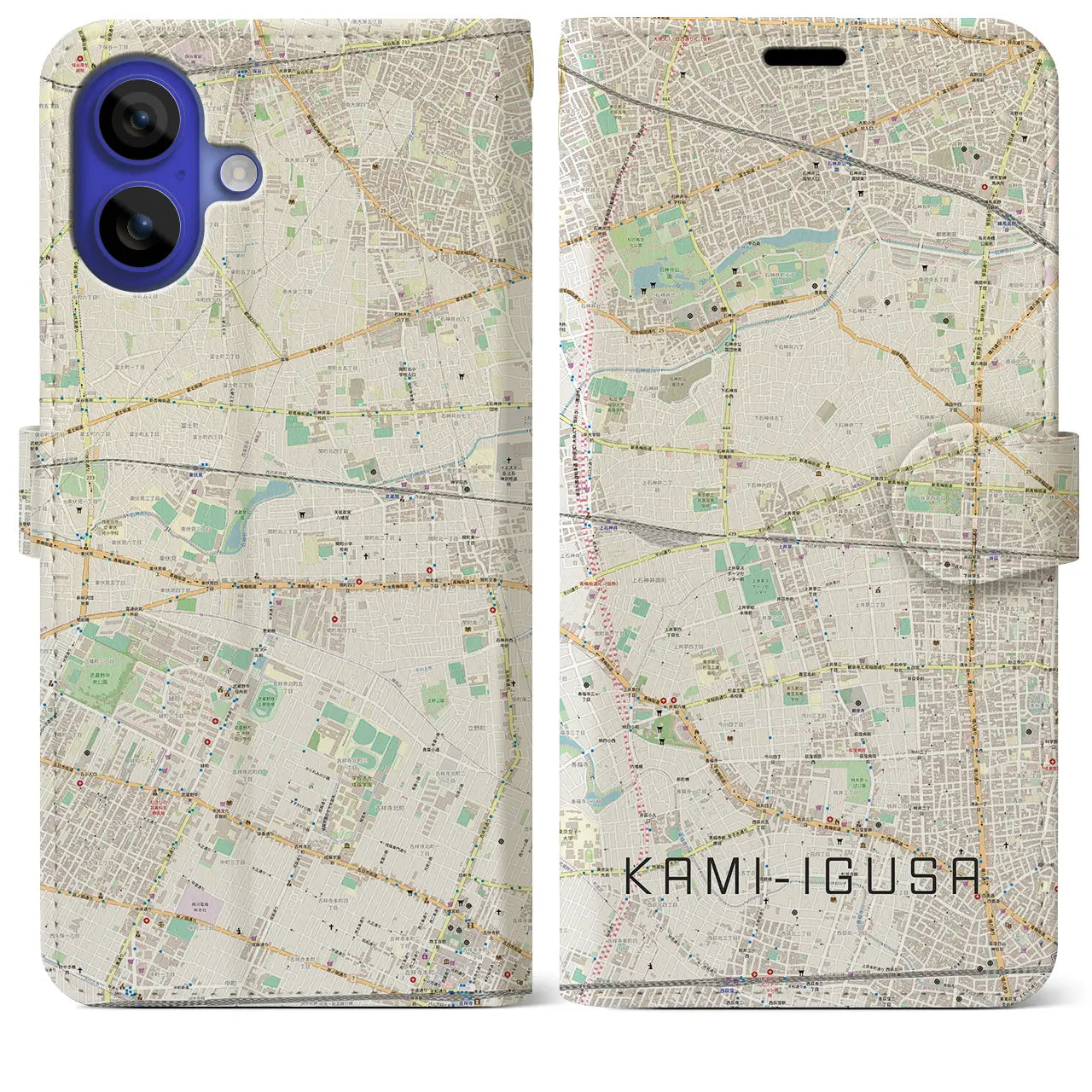 【上井草(東京都)】地図柄iPhoneケース(手帳タイプ)ナチュラル・iPhone 16 Pro Max 用