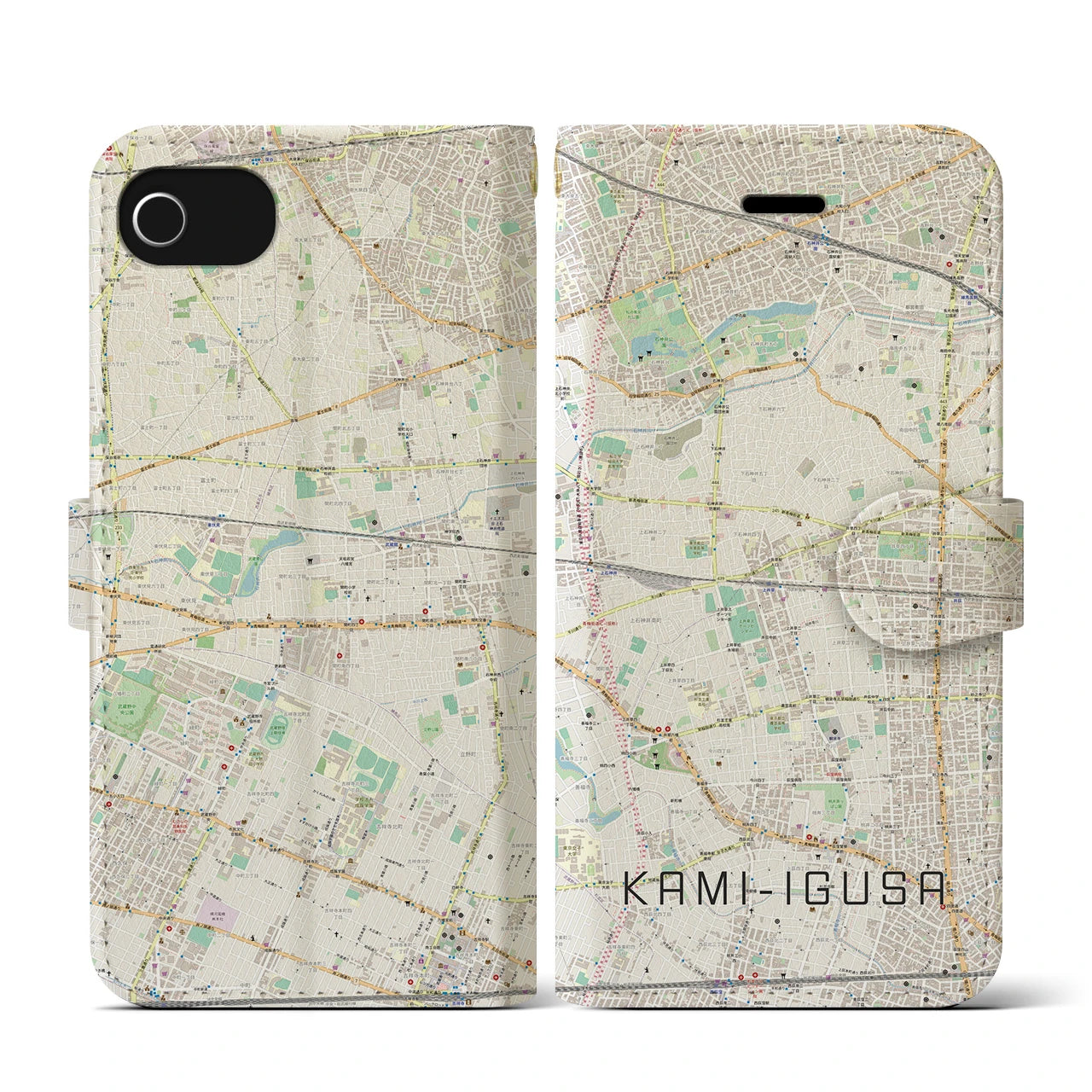 【上井草(東京都)】地図柄iPhoneケース(手帳タイプ)ナチュラル・iPhone SE(第3 / 第2世代) / 8 / 7 / 6s / 6 用