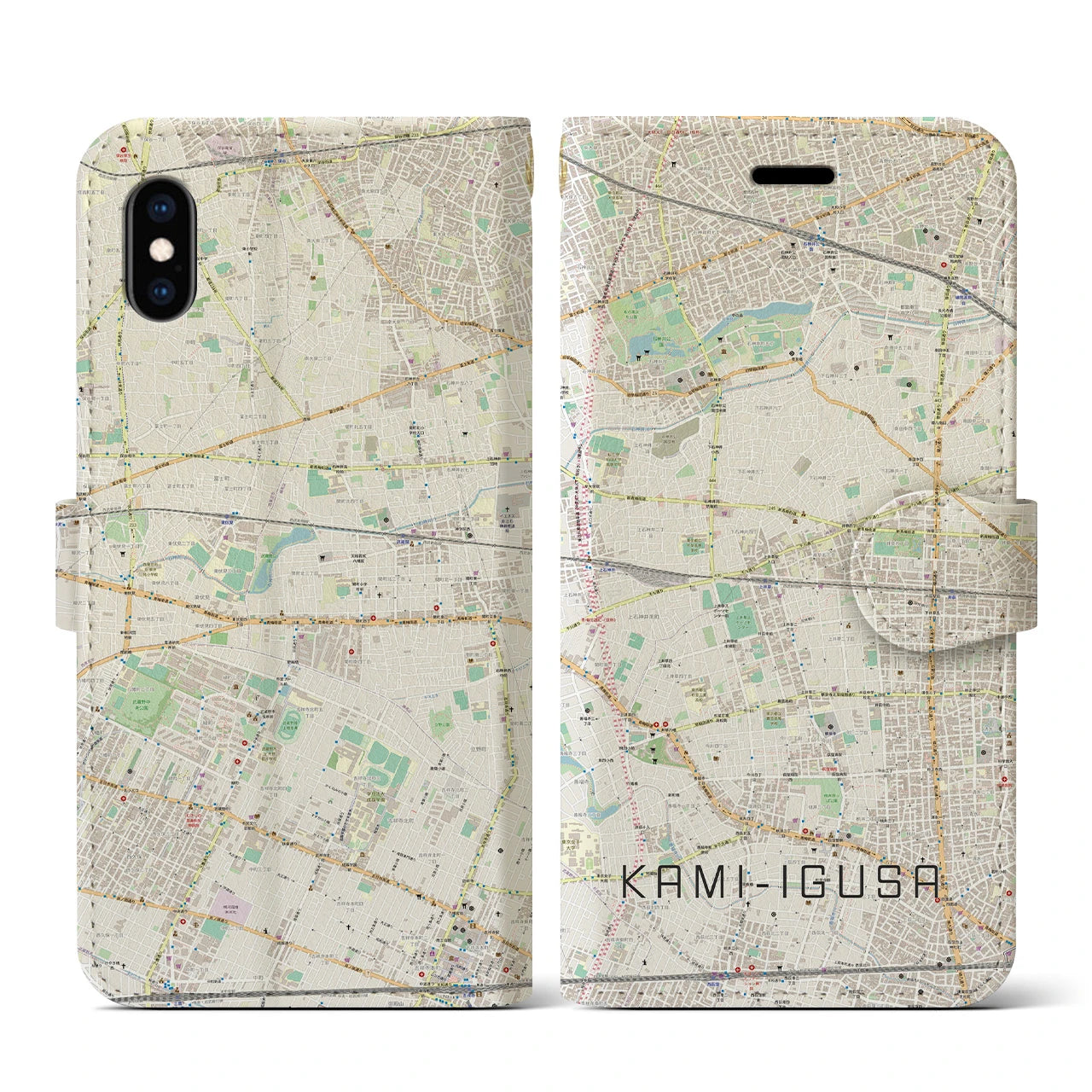 【上井草(東京都)】地図柄iPhoneケース(手帳タイプ)ナチュラル・iPhone XS / X 用