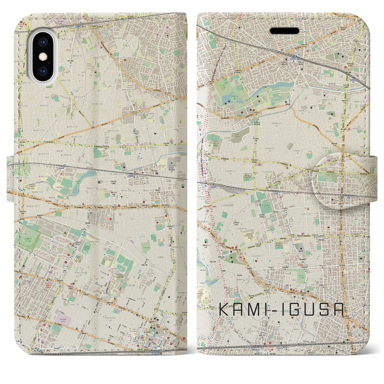 【上井草(東京都)】地図柄iPhoneケース(手帳タイプ)ナチュラル・iPhone XS Max 用