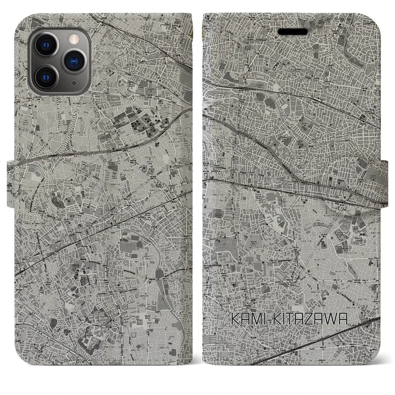 【上北沢(東京都)】地図柄iPhoneケース(手帳タイプ)モノトーン・iPhone 11 Pro Max 用