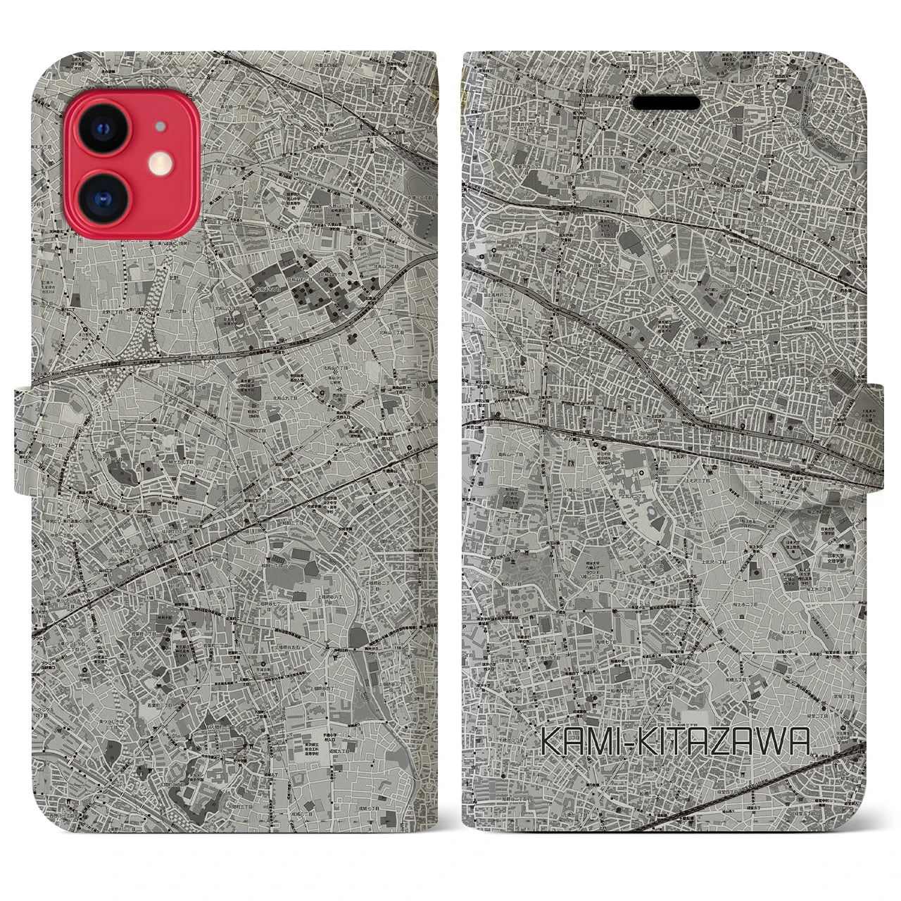 【上北沢(東京都)】地図柄iPhoneケース(手帳タイプ)モノトーン・iPhone 11 用