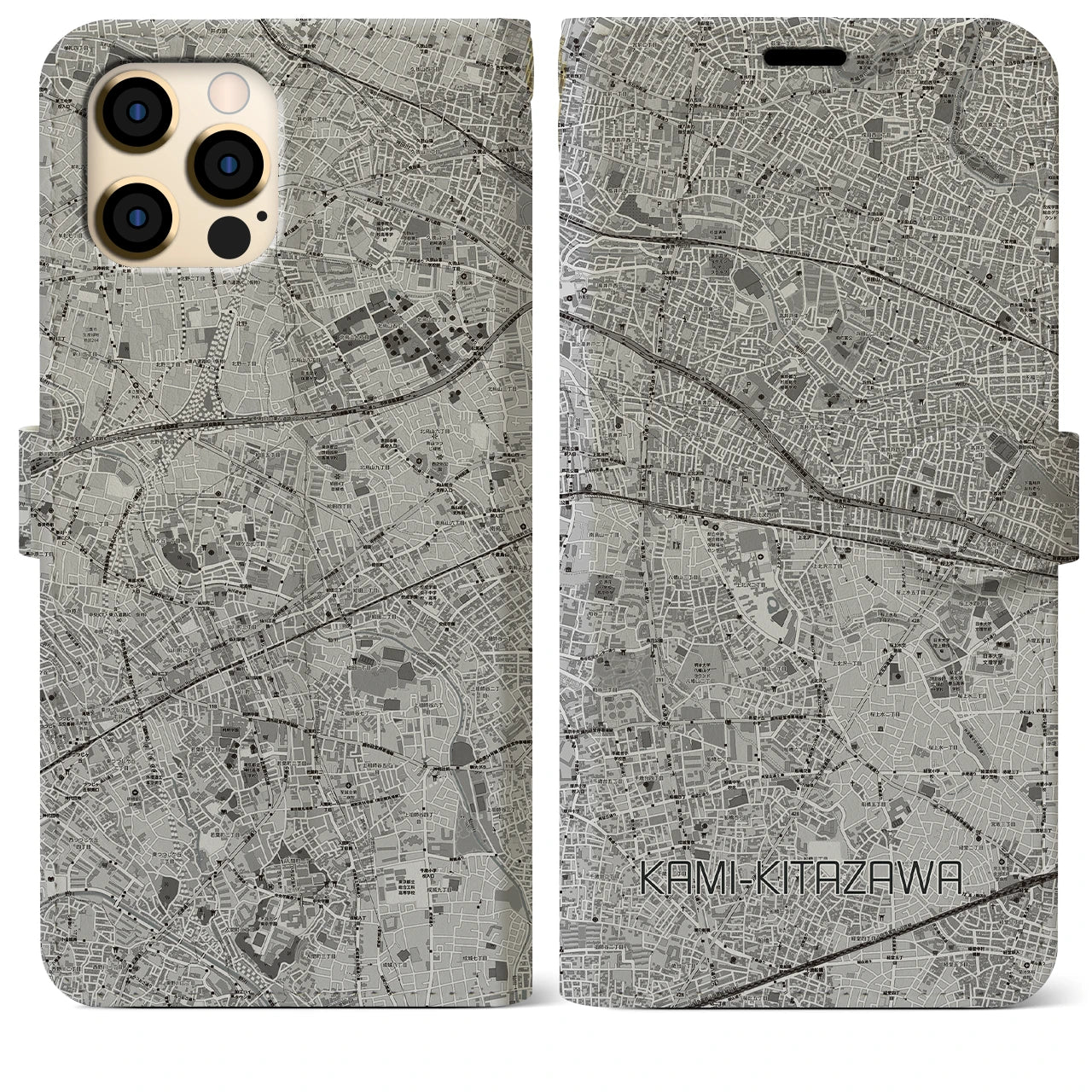 【上北沢(東京都)】地図柄iPhoneケース(手帳タイプ)モノトーン・iPhone 12 Pro Max 用