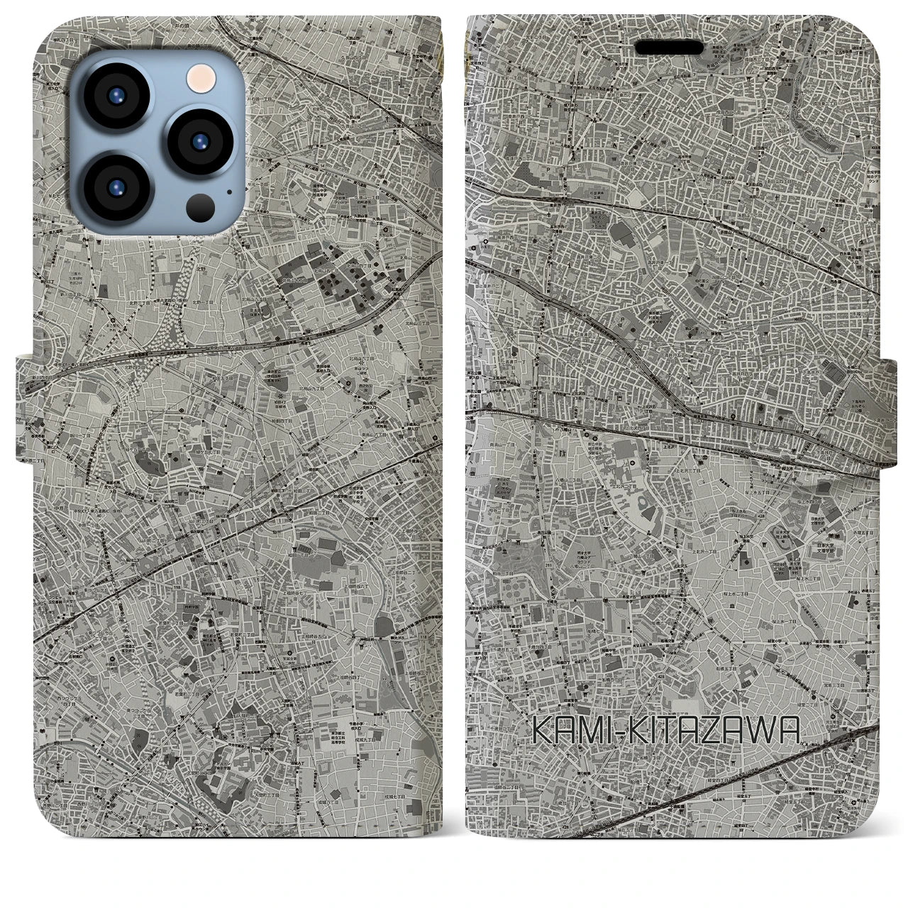 【上北沢(東京都)】地図柄iPhoneケース(手帳タイプ)モノトーン・iPhone 13 Pro Max 用