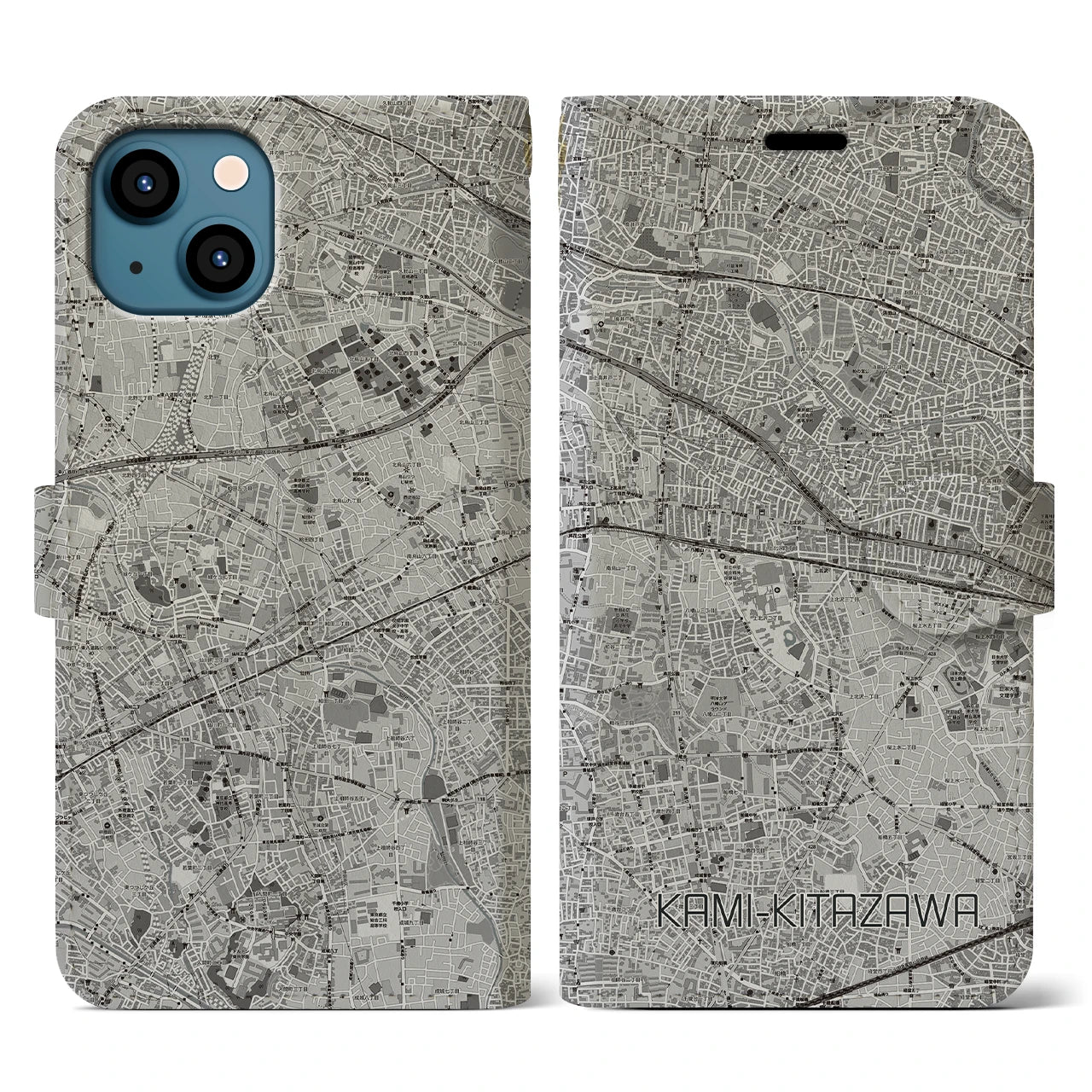 【上北沢(東京都)】地図柄iPhoneケース(手帳タイプ)モノトーン・iPhone 13 用