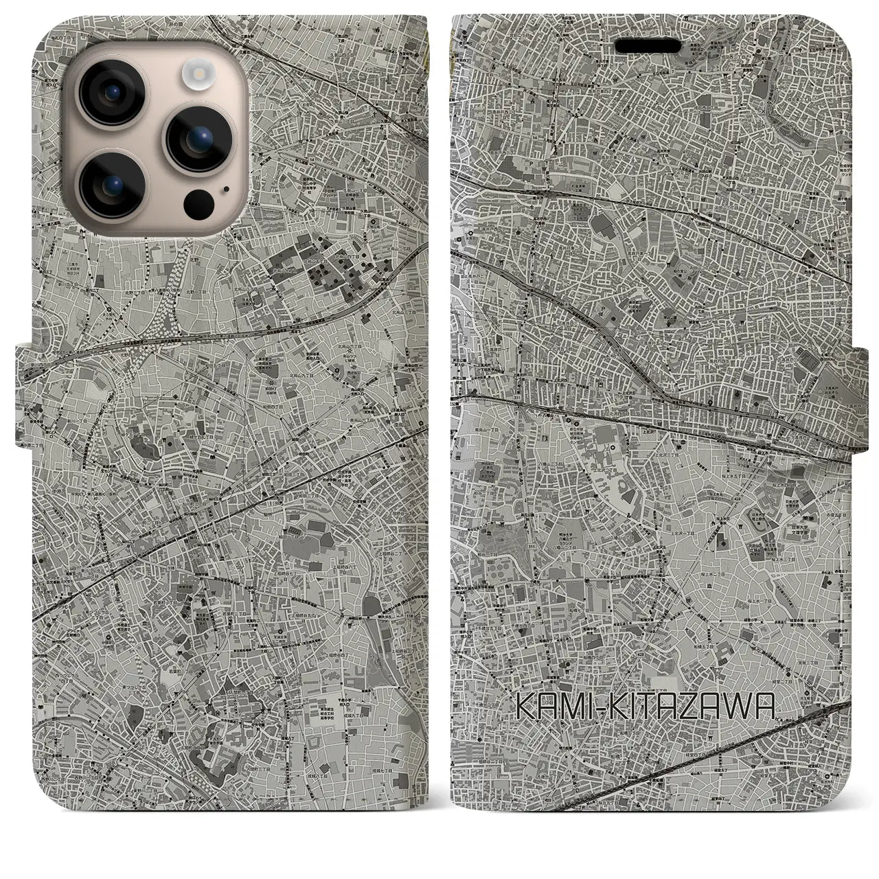 【上北沢(東京都)】地図柄iPhoneケース(手帳タイプ)モノトーン・iPhone 16 Plus 用
