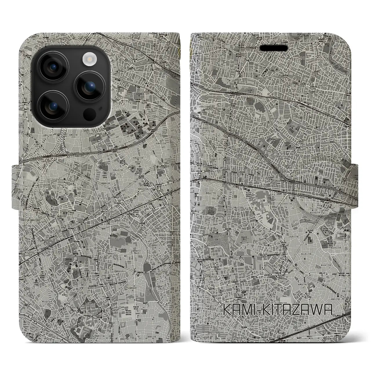 【上北沢(東京都)】地図柄iPhoneケース(手帳タイプ)モノトーン・iPhone 16 用
