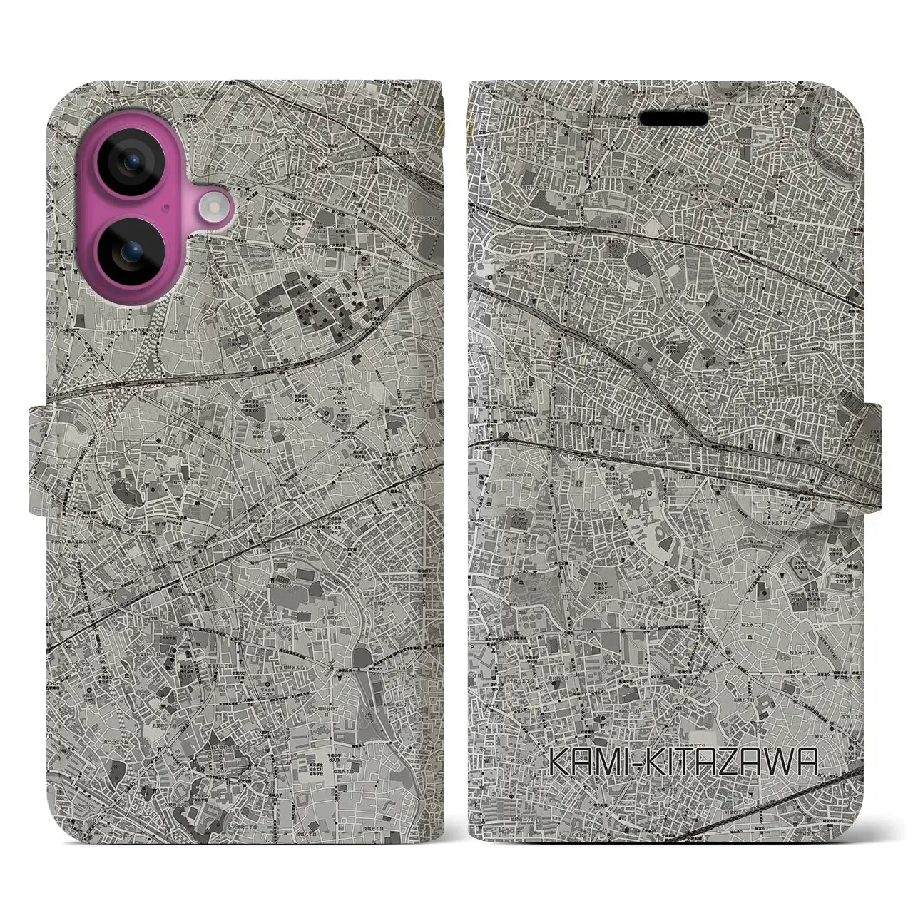 【上北沢(東京都)】地図柄iPhoneケース(手帳タイプ)モノトーン・iPhone 16 Pro 用