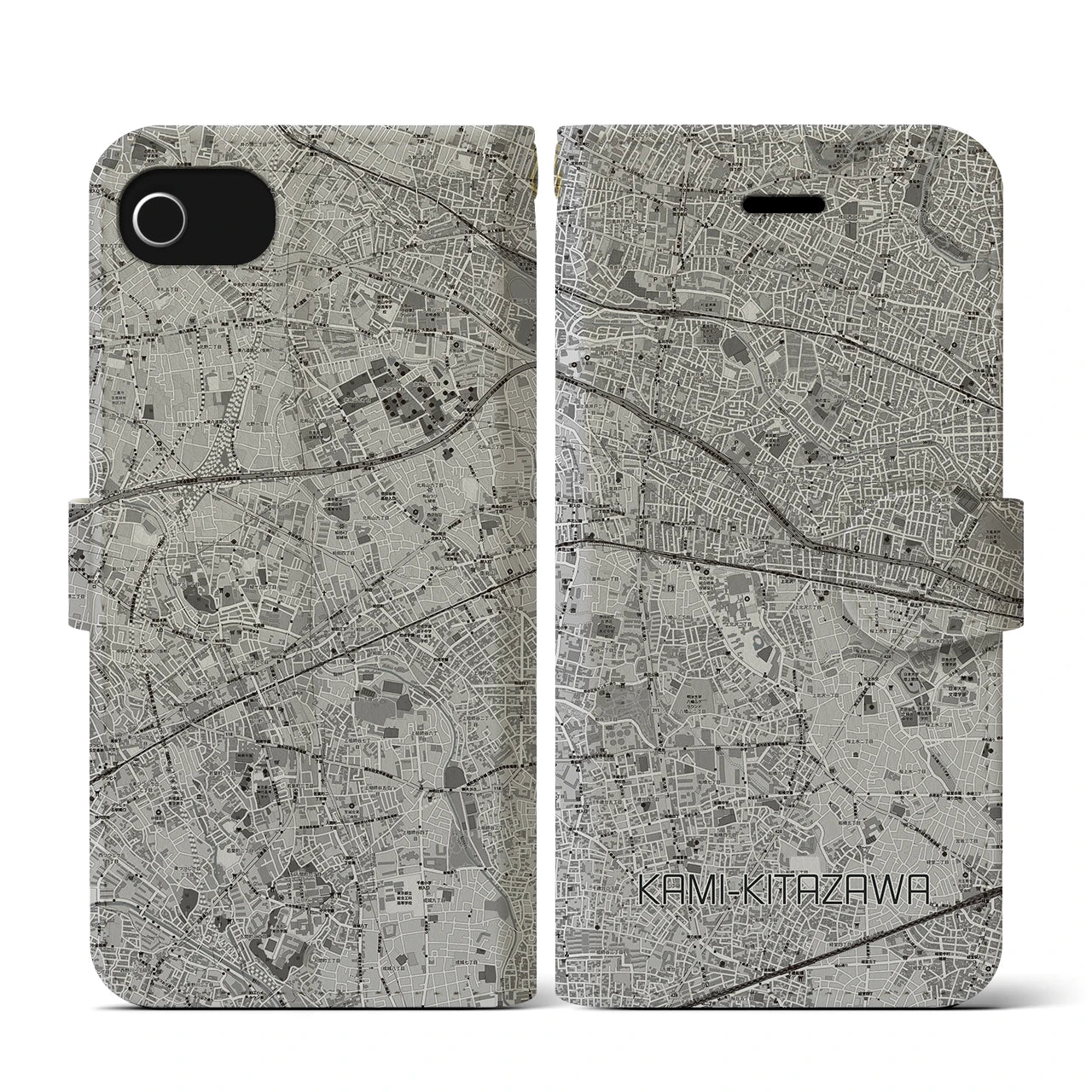 【上北沢(東京都)】地図柄iPhoneケース(手帳タイプ)モノトーン・iPhone SE(第3 / 第2世代) / 8 / 7 / 6s / 6 用