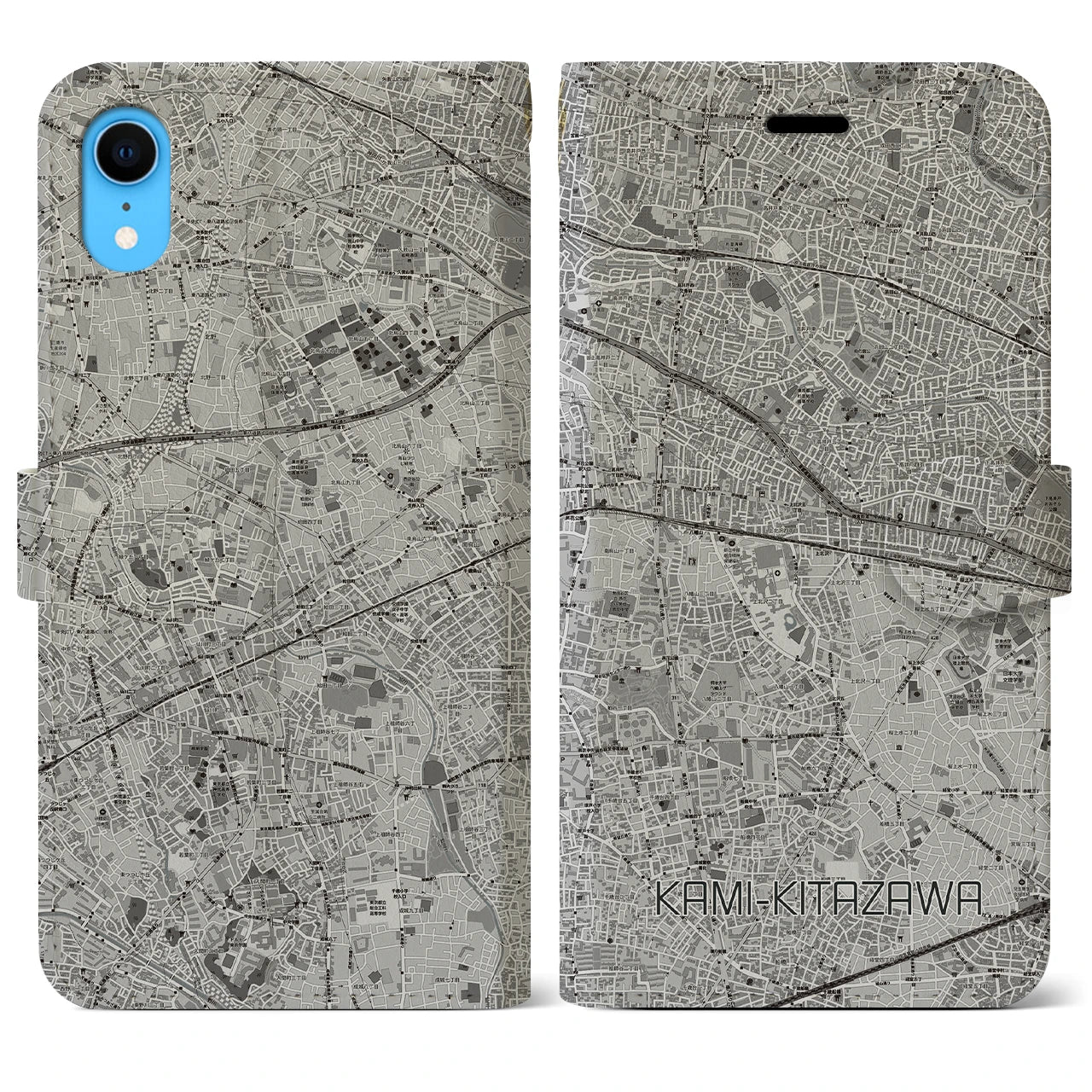 【上北沢(東京都)】地図柄iPhoneケース(手帳タイプ)モノトーン・iPhone XR 用