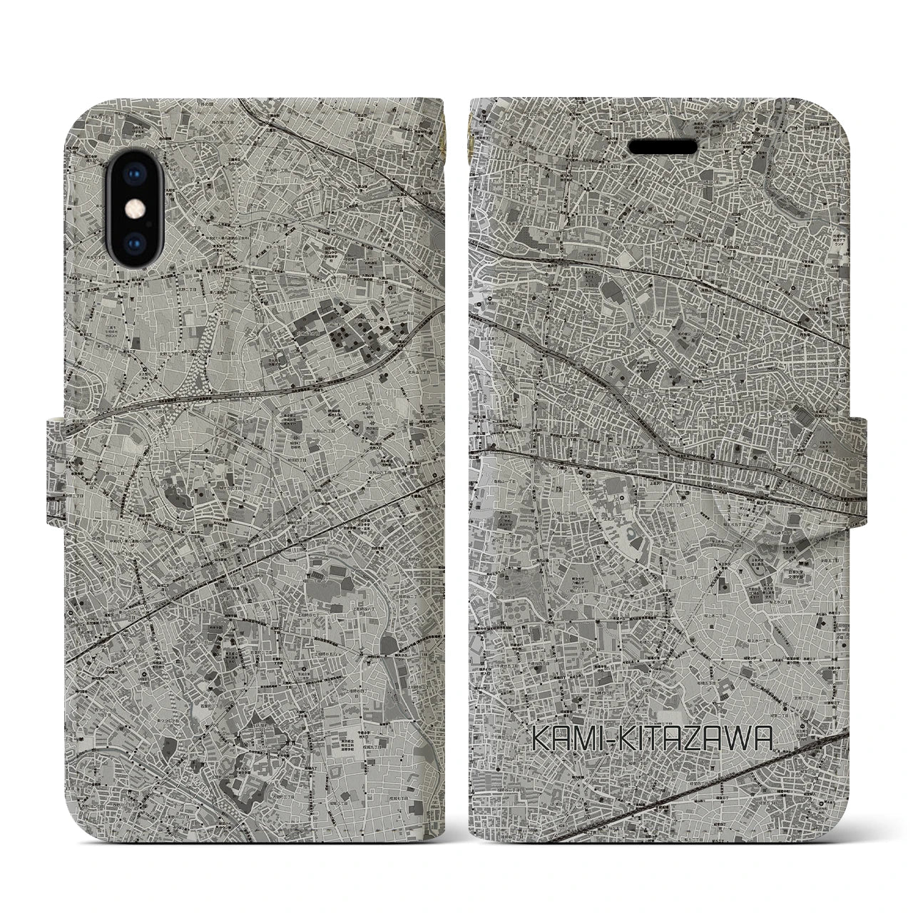 【上北沢(東京都)】地図柄iPhoneケース(手帳タイプ)モノトーン・iPhone XS / X 用