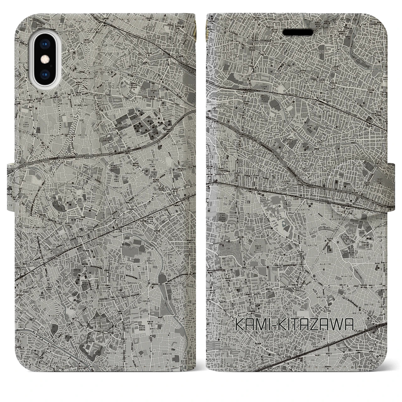 【上北沢(東京都)】地図柄iPhoneケース(手帳タイプ)モノトーン・iPhone XS Max 用