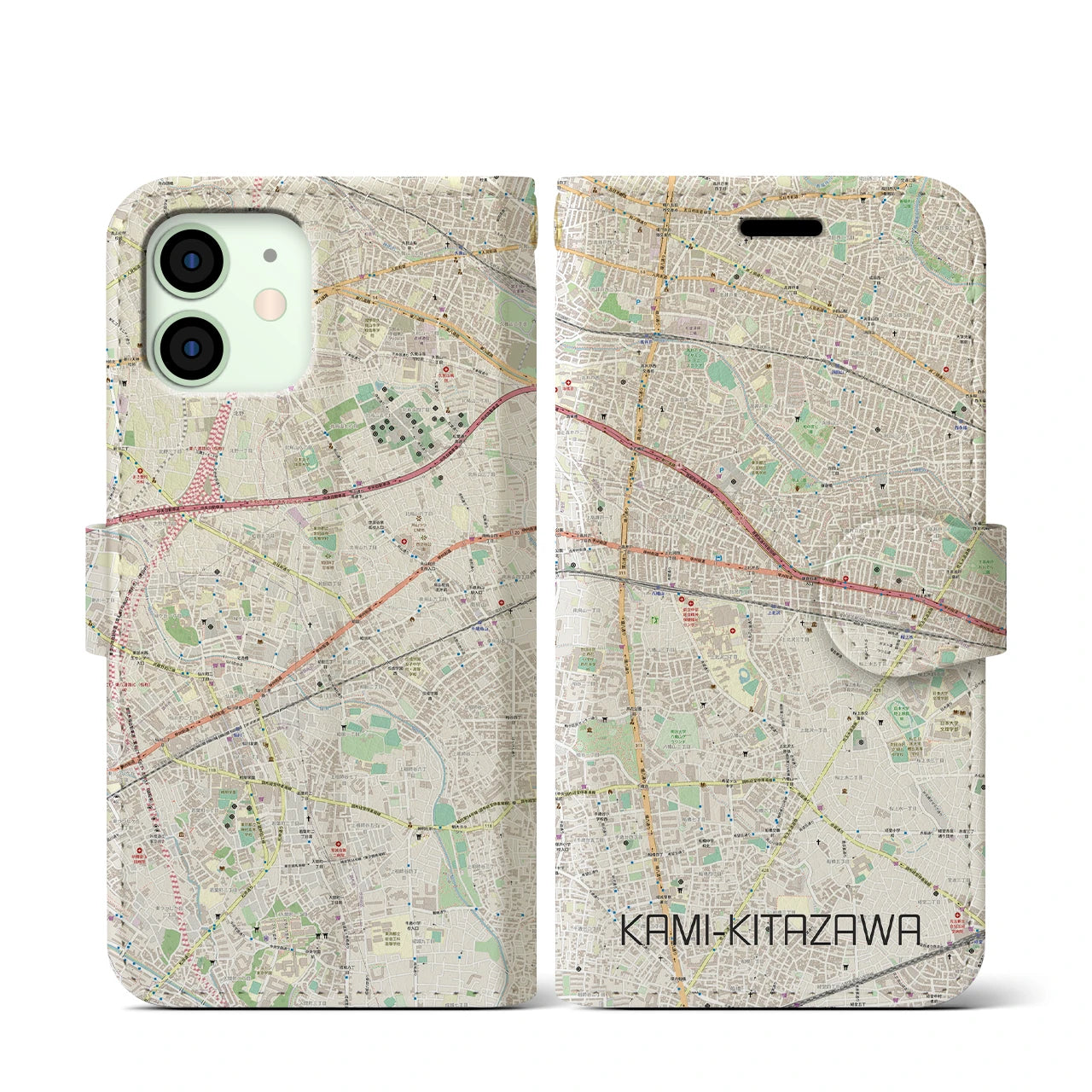 【上北沢(東京都)】地図柄iPhoneケース(手帳タイプ)ナチュラル・iPhone 12 mini 用