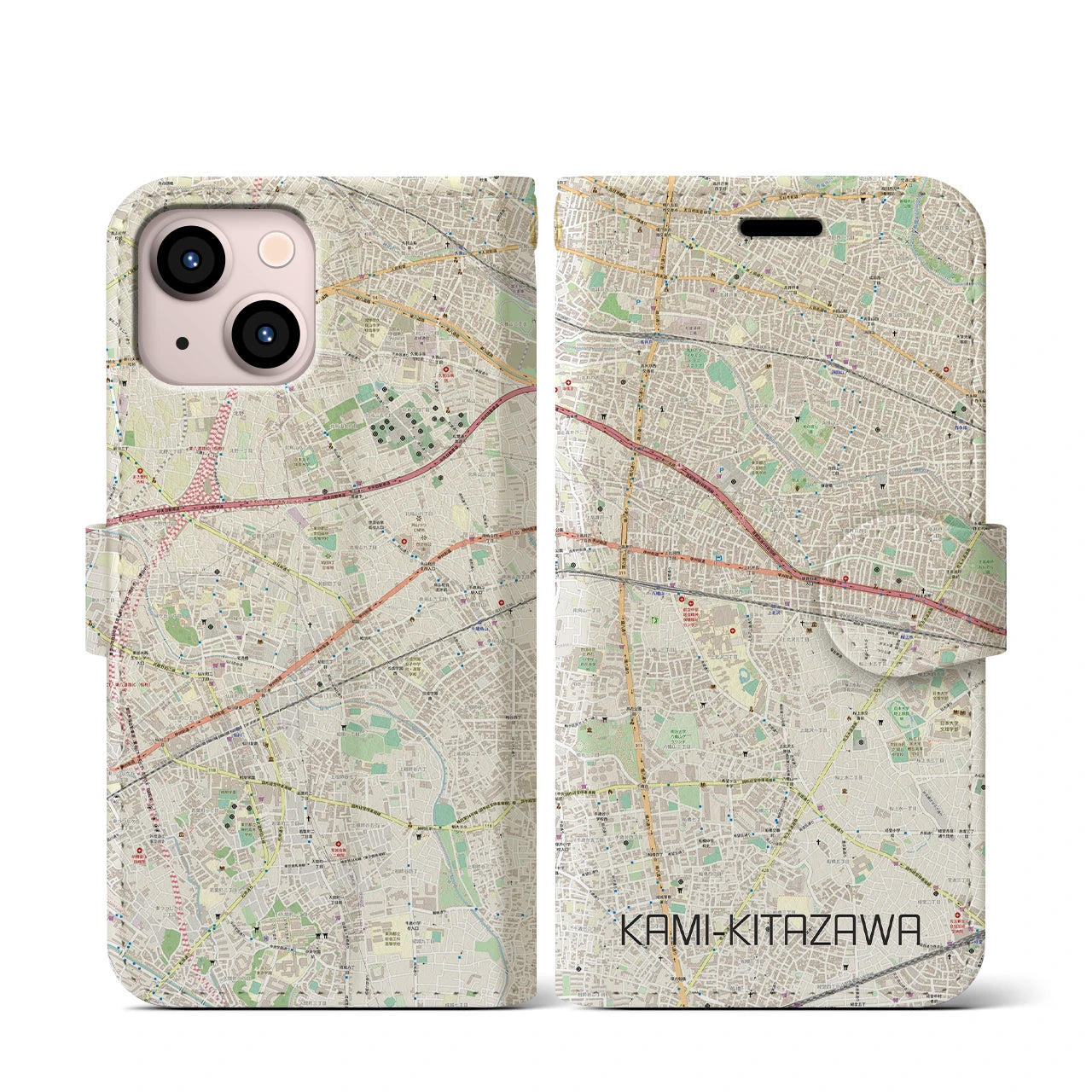 【上北沢(東京都)】地図柄iPhoneケース(手帳タイプ)ナチュラル・iPhone 13 mini 用