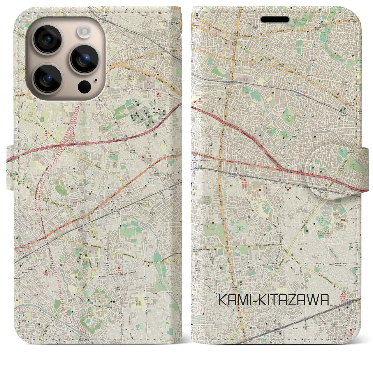 【上北沢(東京都)】地図柄iPhoneケース(手帳タイプ)ナチュラル・iPhone 16 Plus 用